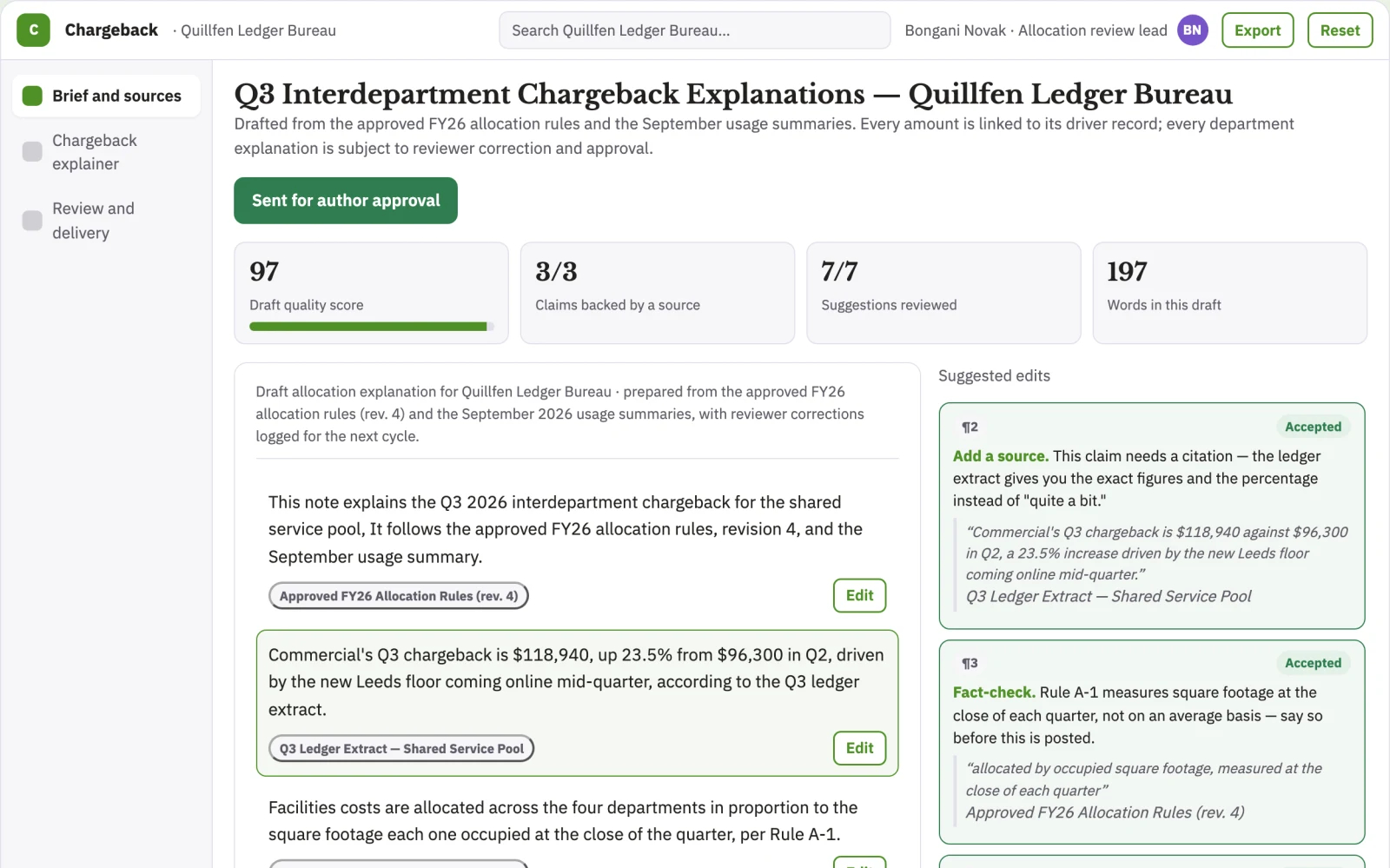 Screenshot of the Interdepartment chargeback explainer interactive demo