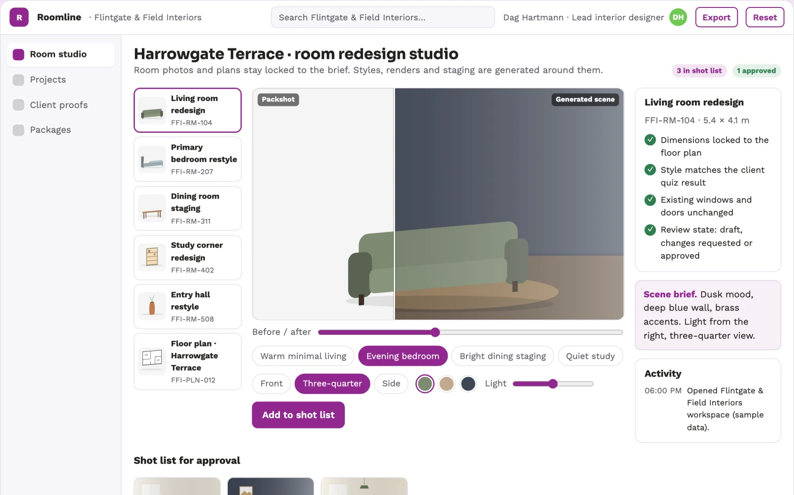 Screenshot of the Interior redesign visualization and review platform interactive demo