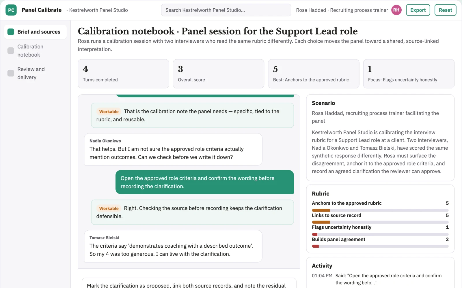 Screenshot of the Interview panel calibration notebook interactive demo