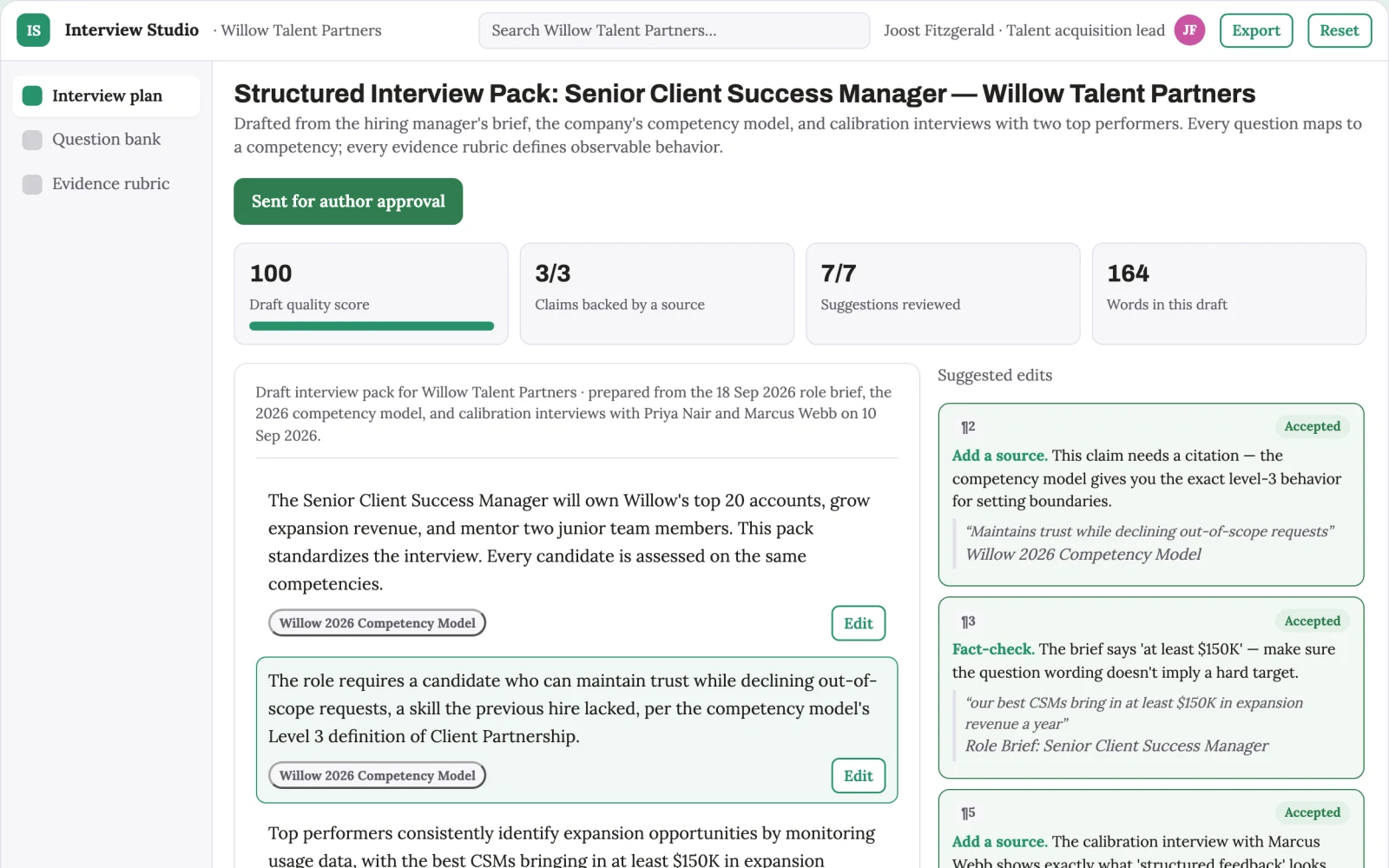Demo screen of Interview preparation platform