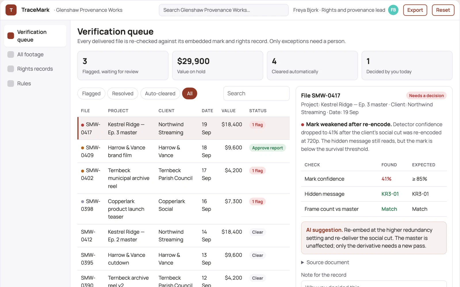 Screenshot of the Invisible video watermark provenance workbench interactive demo