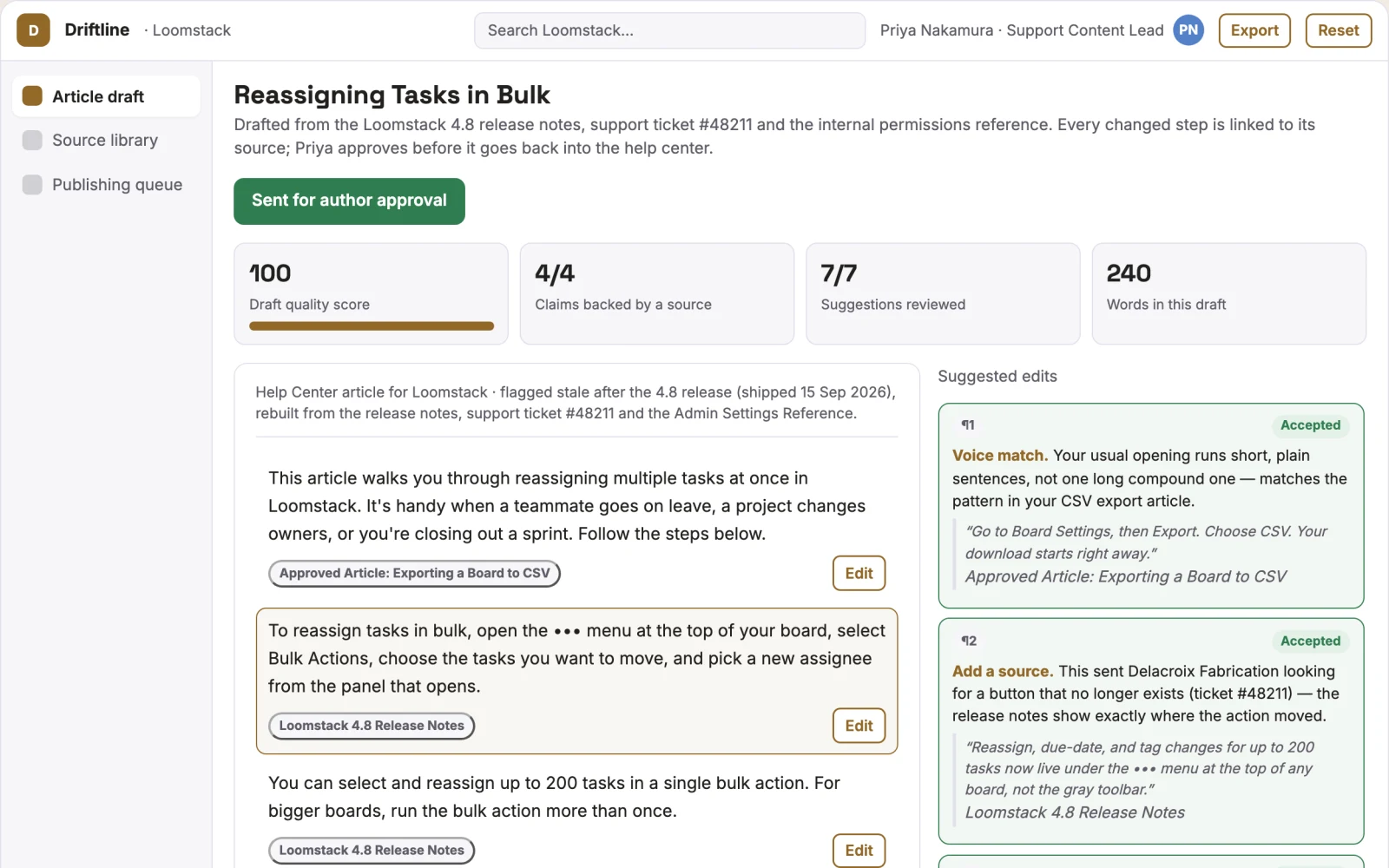 Demo screen of Knowledge base maintenance