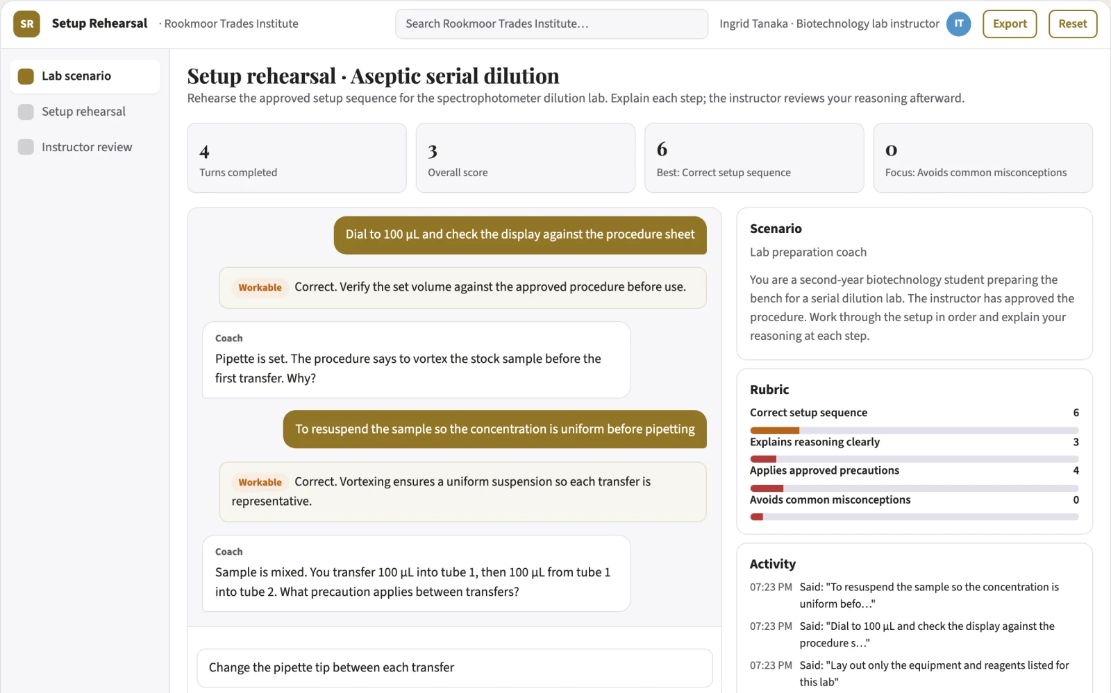 Screenshot of the Lab preparation rehearsal portal interactive demo