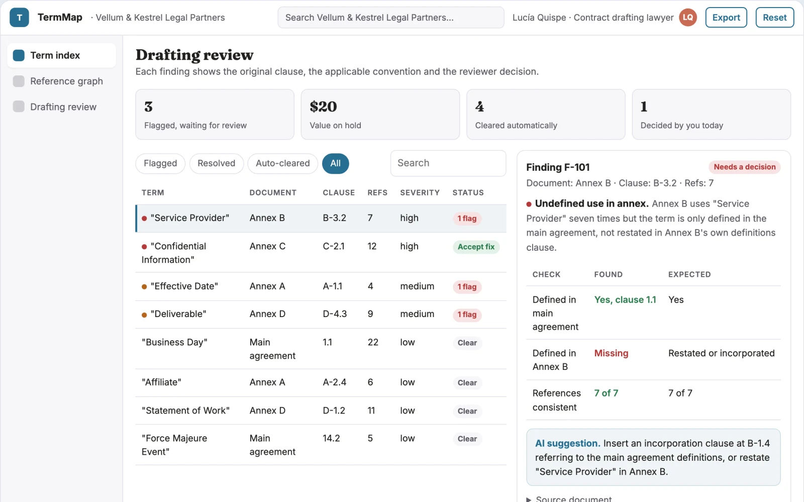Screenshot of the Legal document defined-term inspector interactive demo