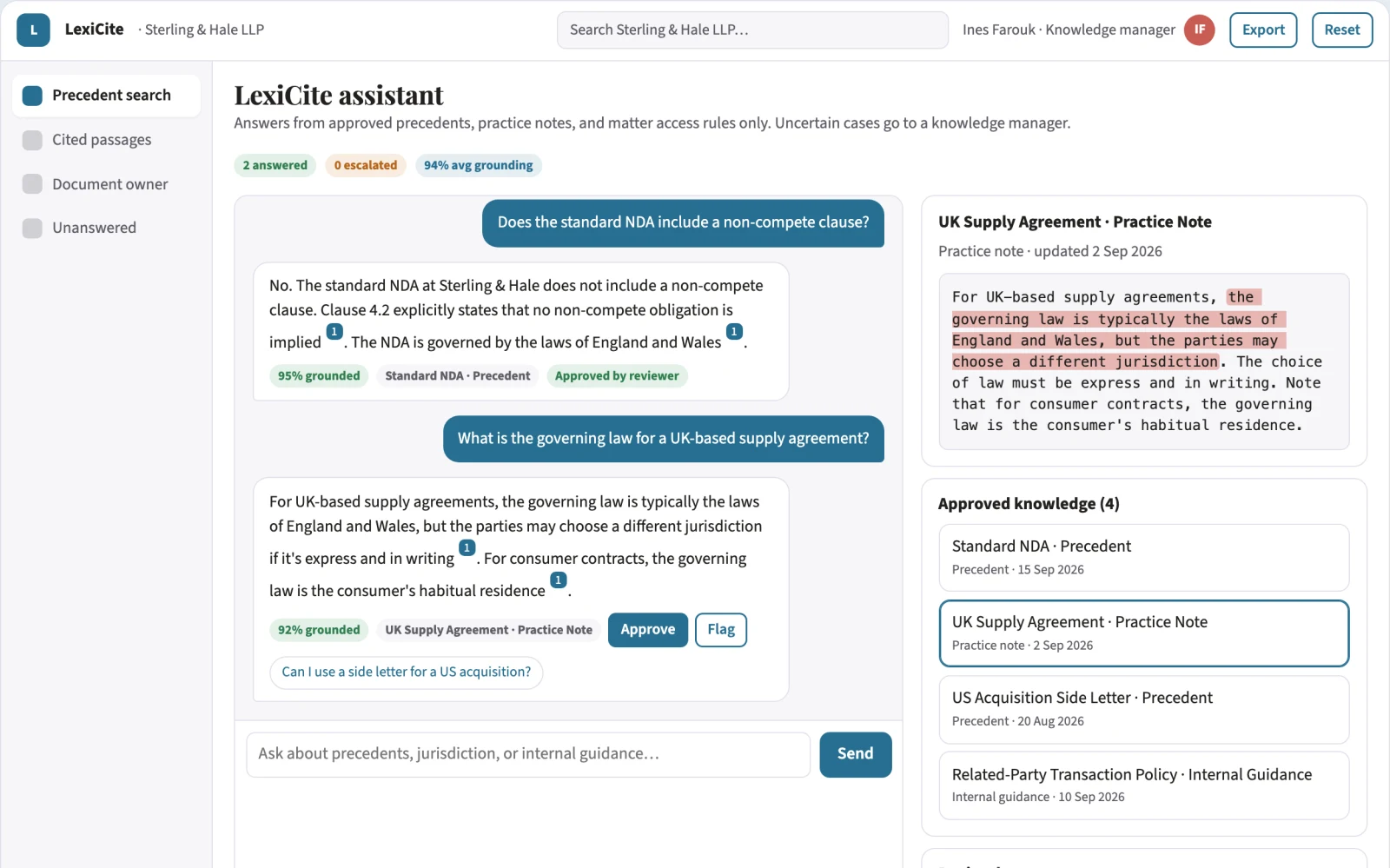 Demo screen of Legal knowledge assistant