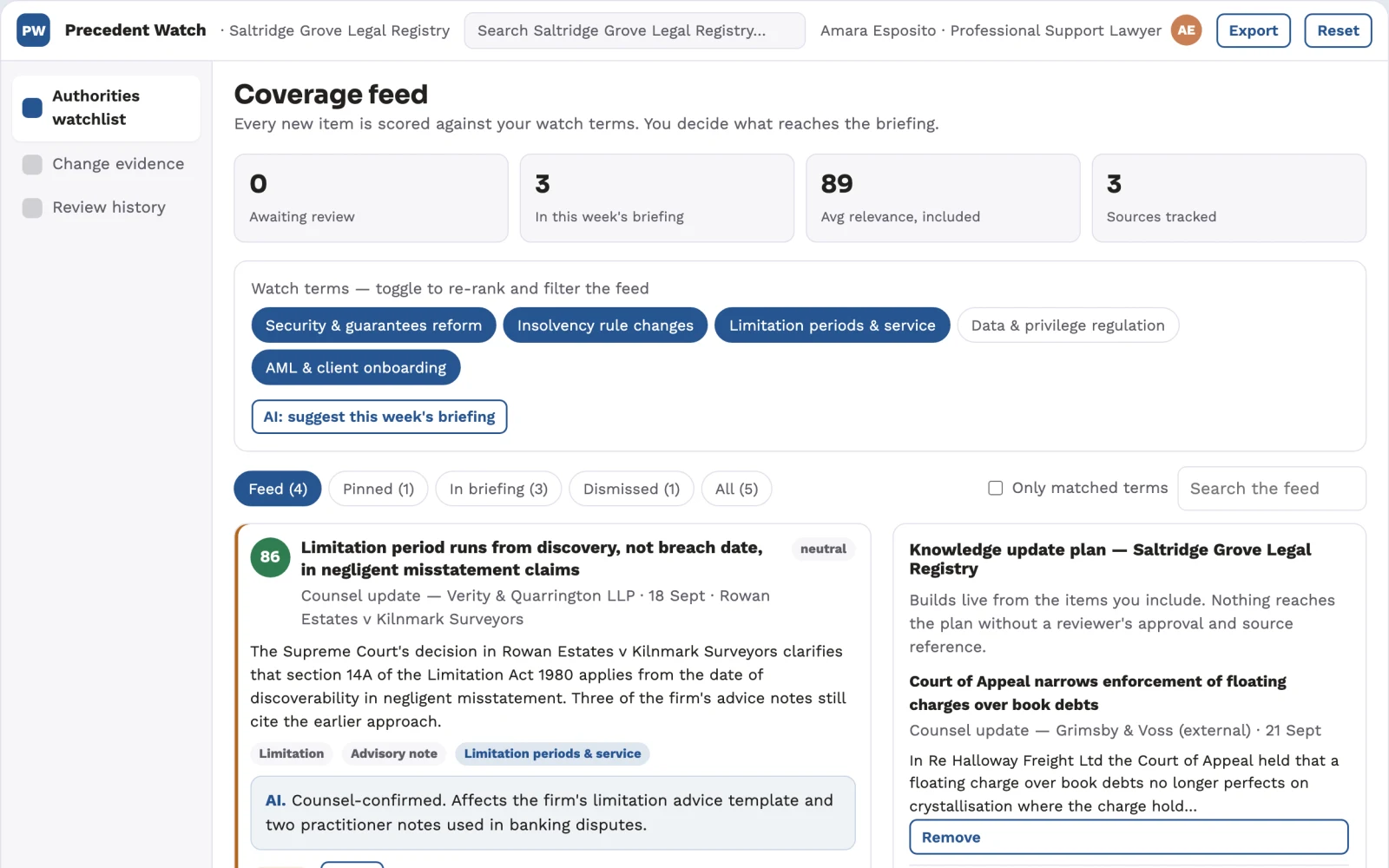 Screenshot of the Legal research precedent change propagation interactive demo