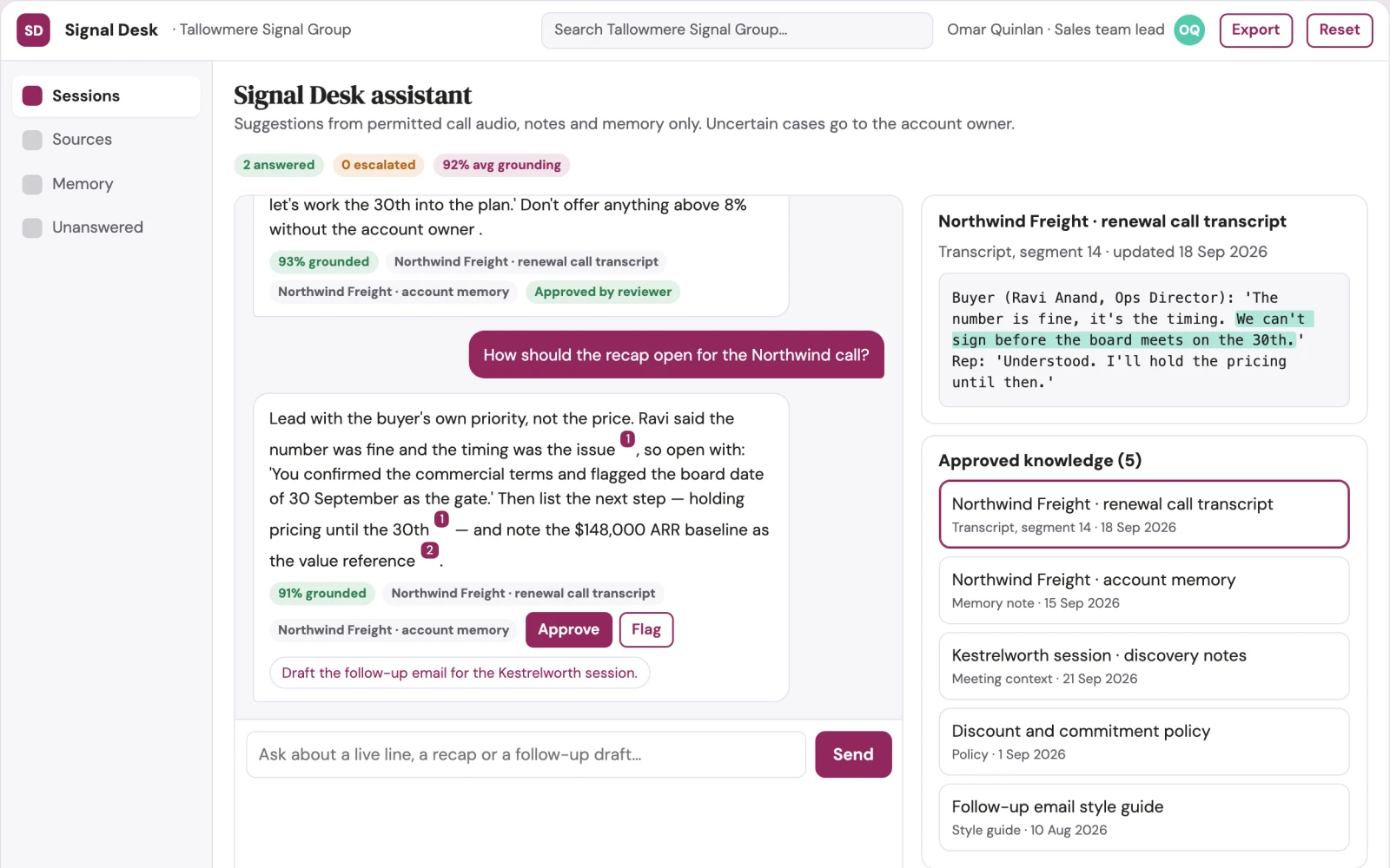 Screenshot of the Live conversation and writing assist console interactive demo