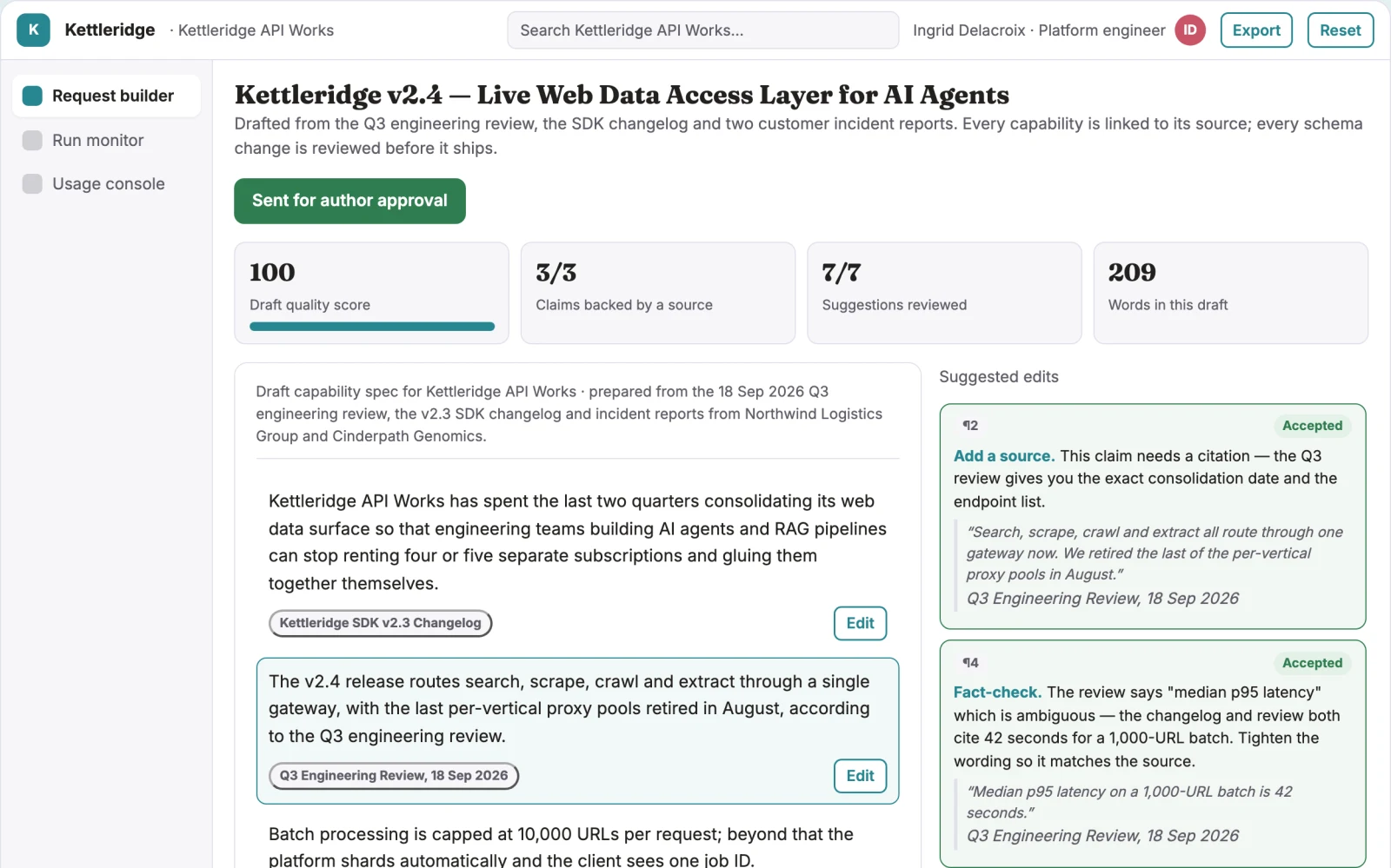 Screenshot of the Live web data access layer for AI agents interactive demo