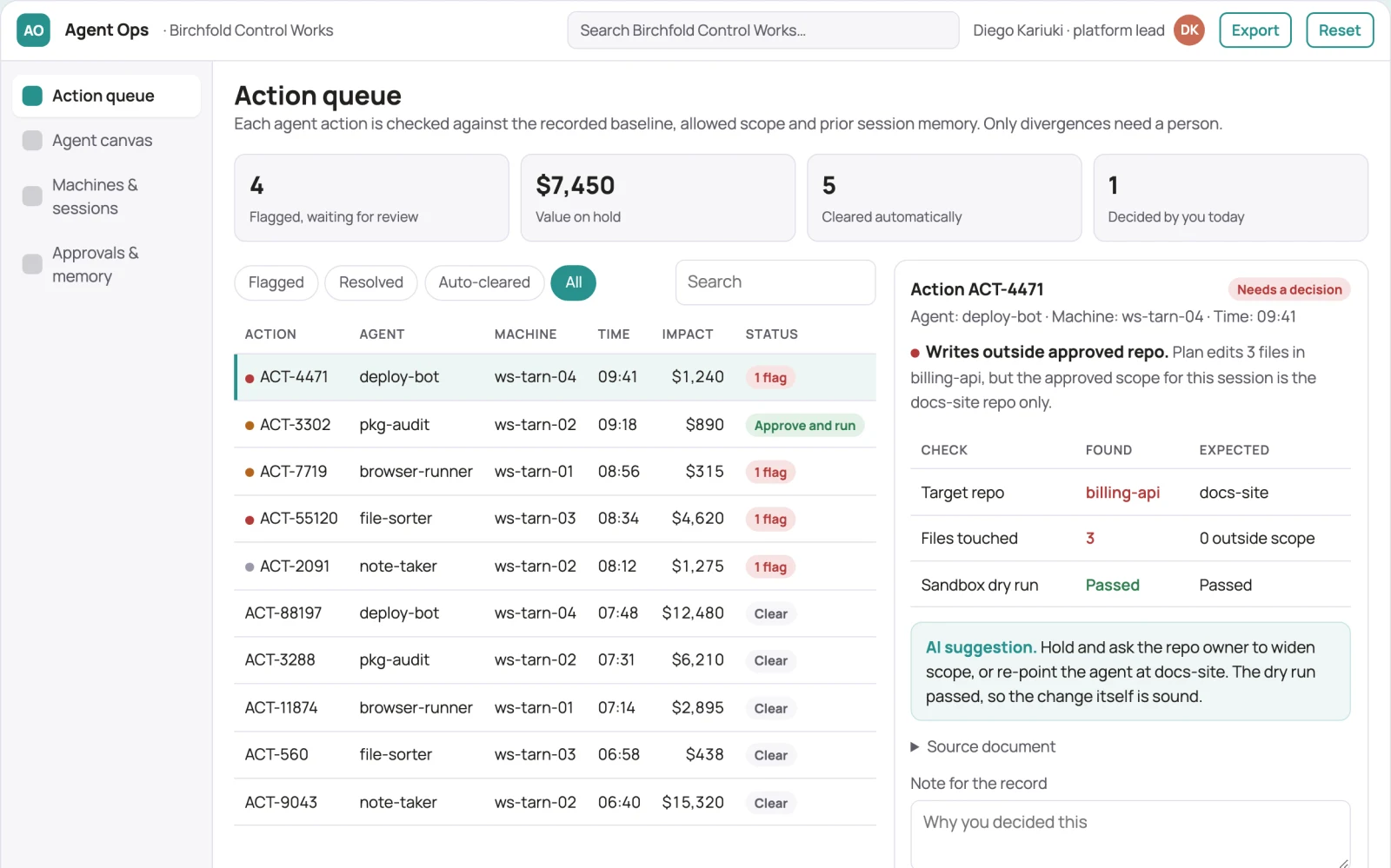 Screenshot of the Local agent operations control portal interactive demo