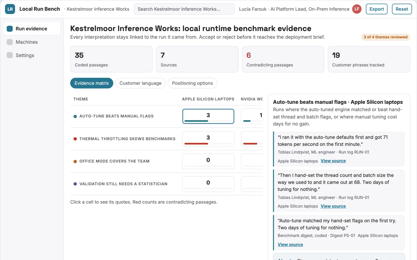 Screenshot of the Local AI model runtime and analysis workbench interactive demo