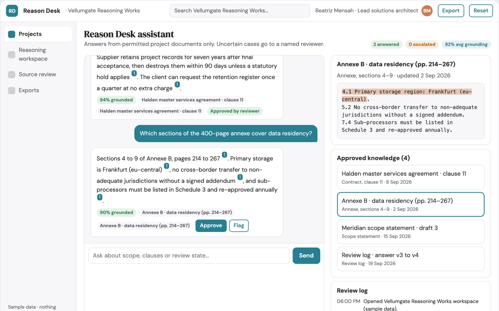 Screenshot of the Long-context reasoning assistant console interactive demo