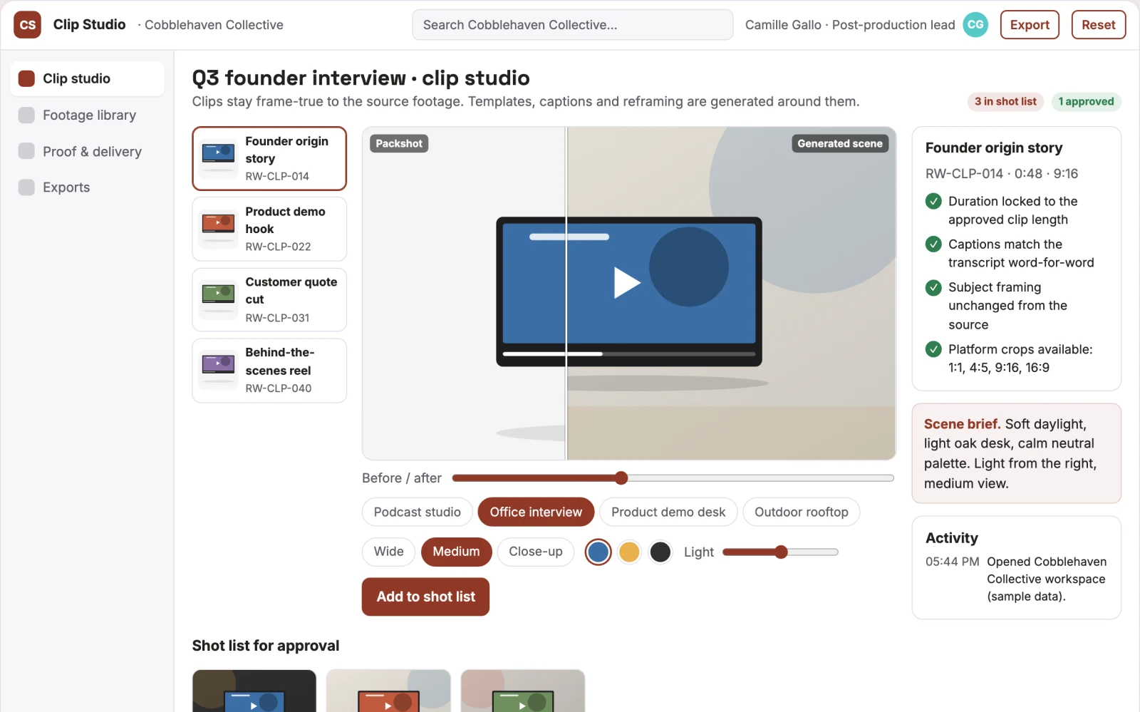 Screenshot of the Long-video highlight clip production workbench interactive demo
