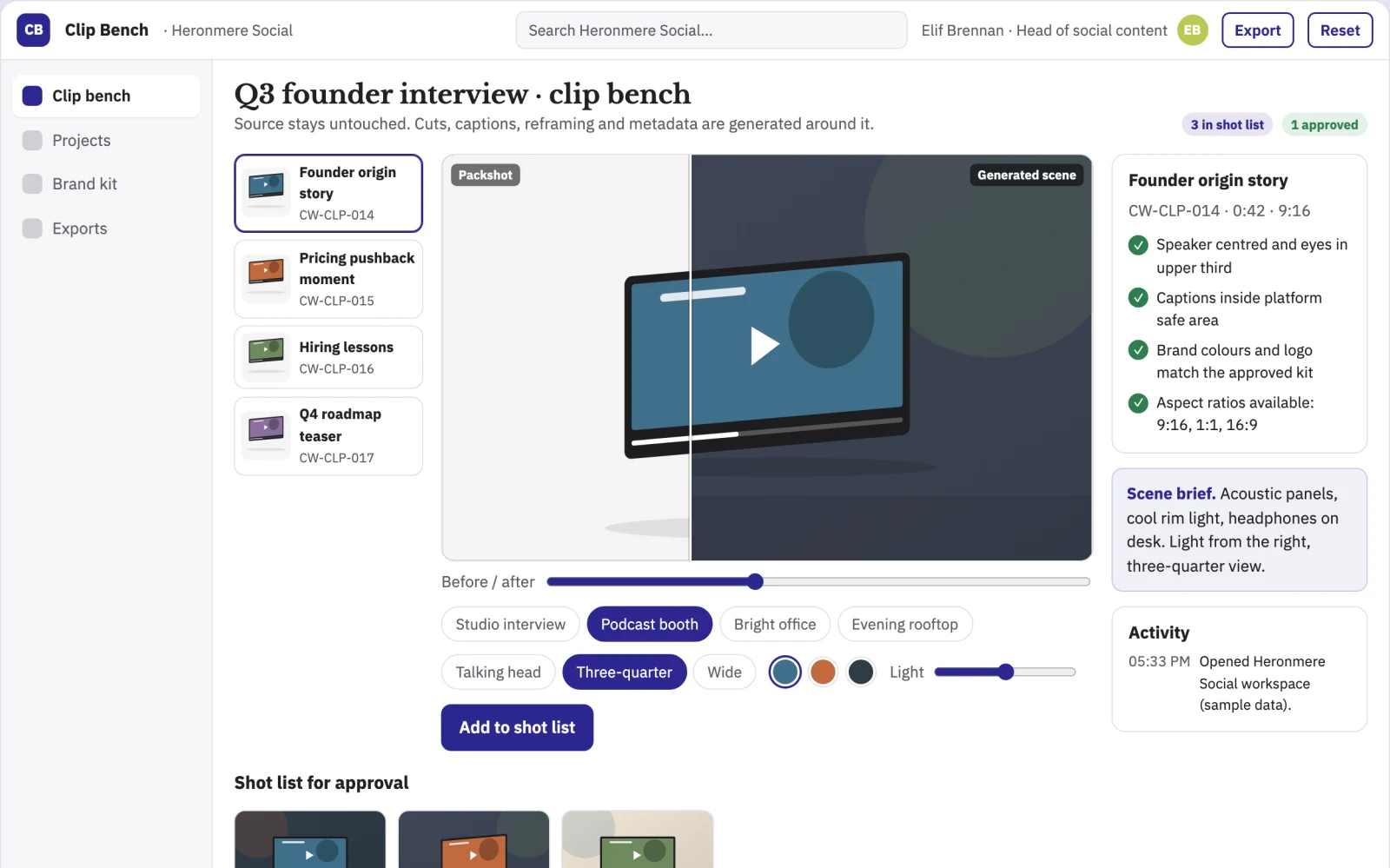 Screenshot of the Long-video short-clip production workbench interactive demo