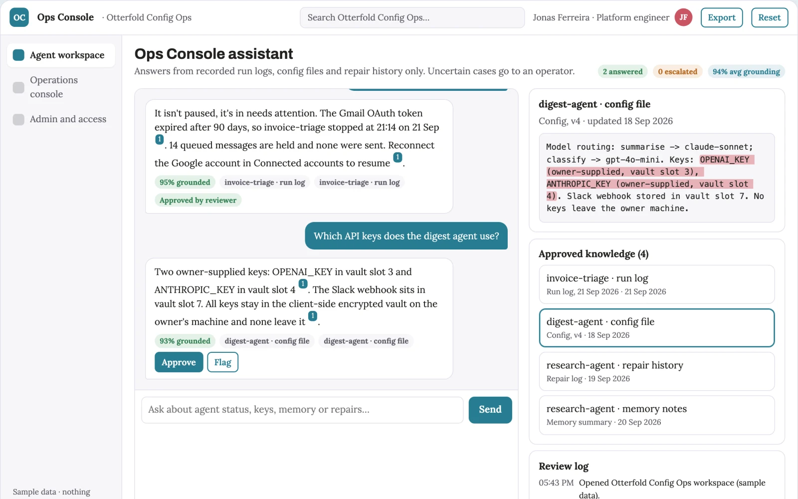 Screenshot of the Managed agent hosting and operations console interactive demo