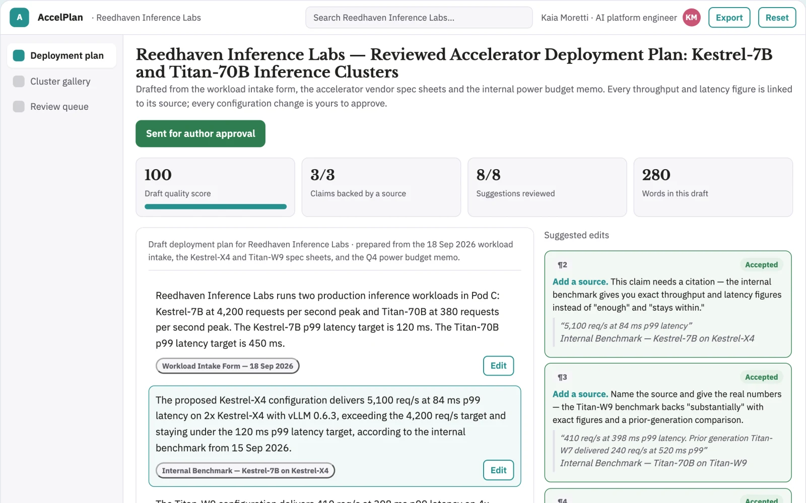 Screenshot of the Managed AI accelerator deployment workspace interactive demo