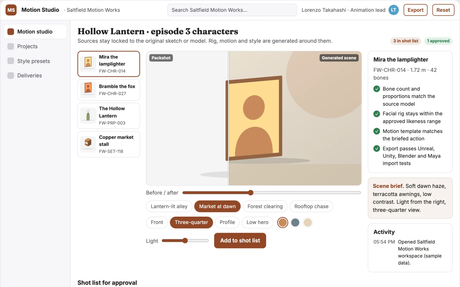 Screenshot of the Managed AI animation and 3D rigging studio interactive demo
