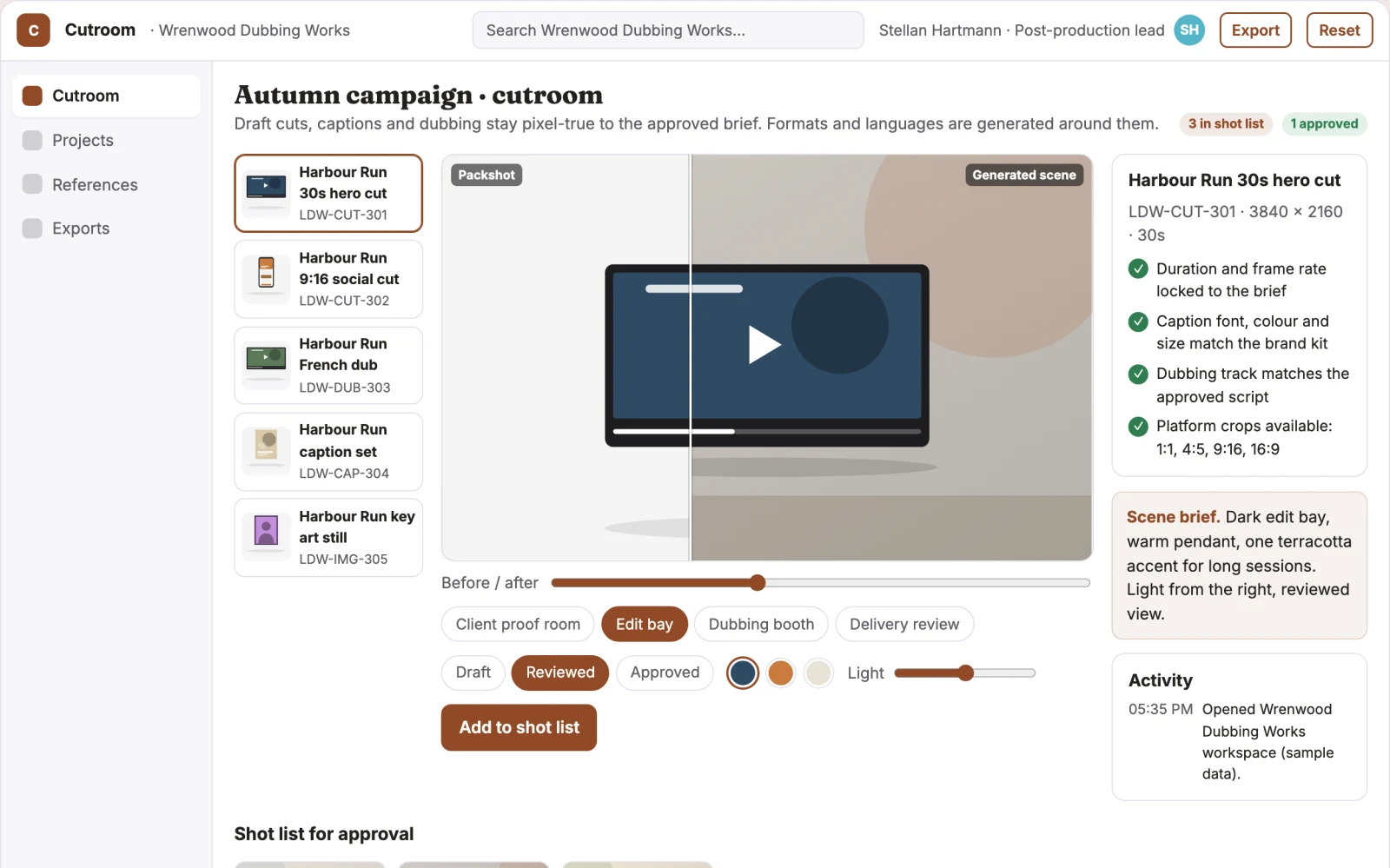 Screenshot of the Managed AI video production and review platform interactive demo