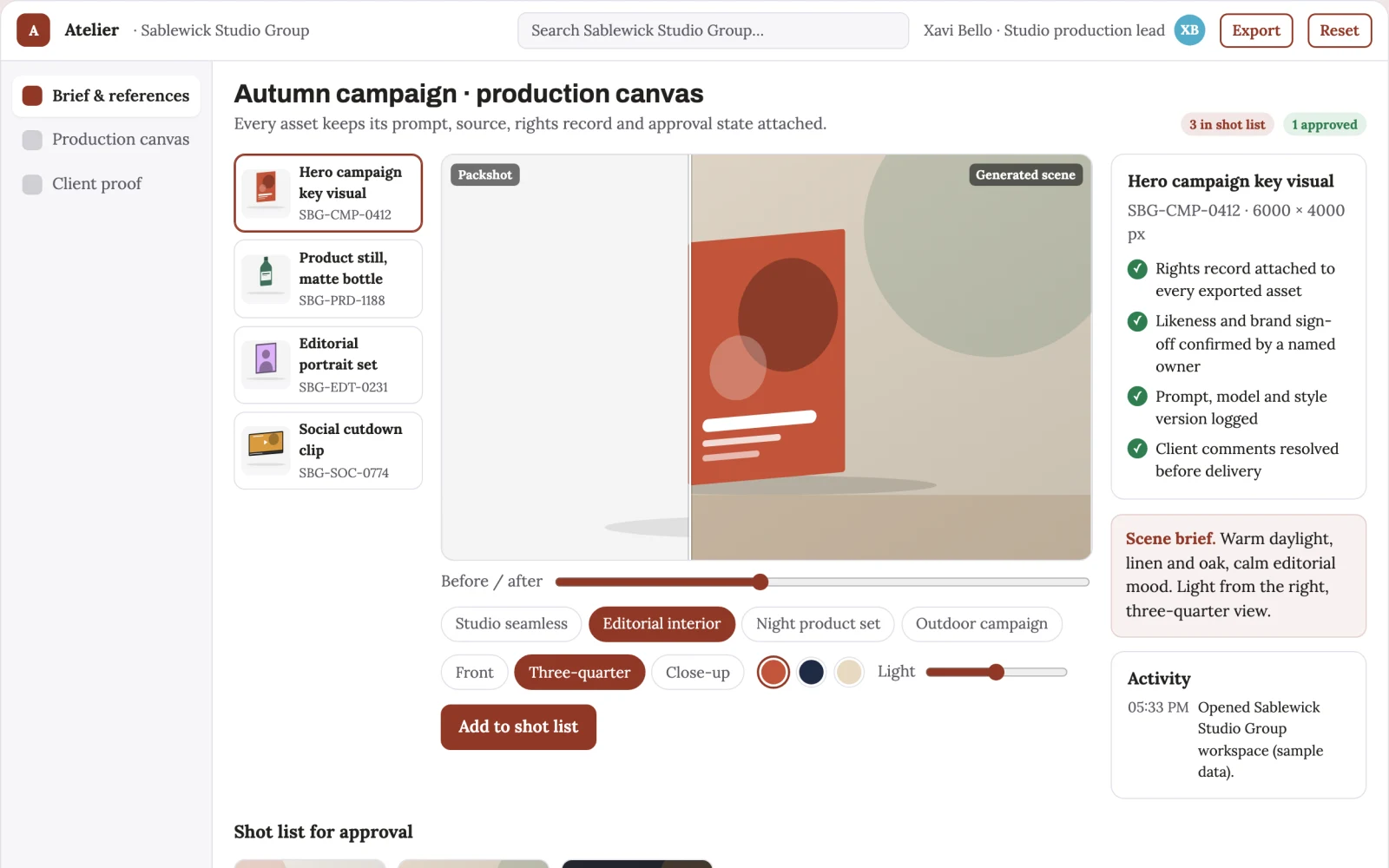 Screenshot of the Managed AI visual production workspace interactive demo