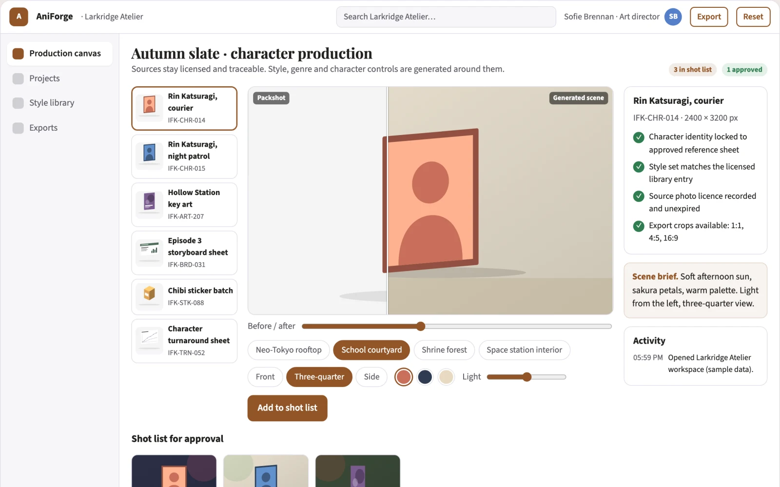 Screenshot of the Managed anime character production workbench interactive demo