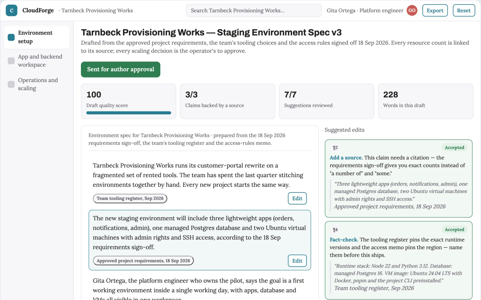 Screenshot of the Managed cloud app and backend workspace interactive demo