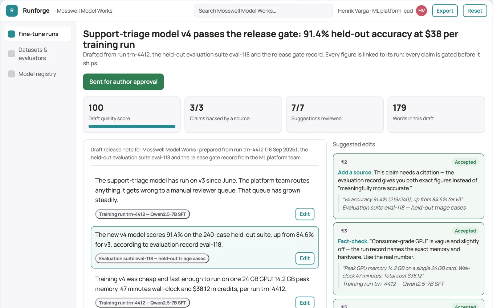 Screenshot of the Managed custom model fine-tuning and deployment workspace interactive demo