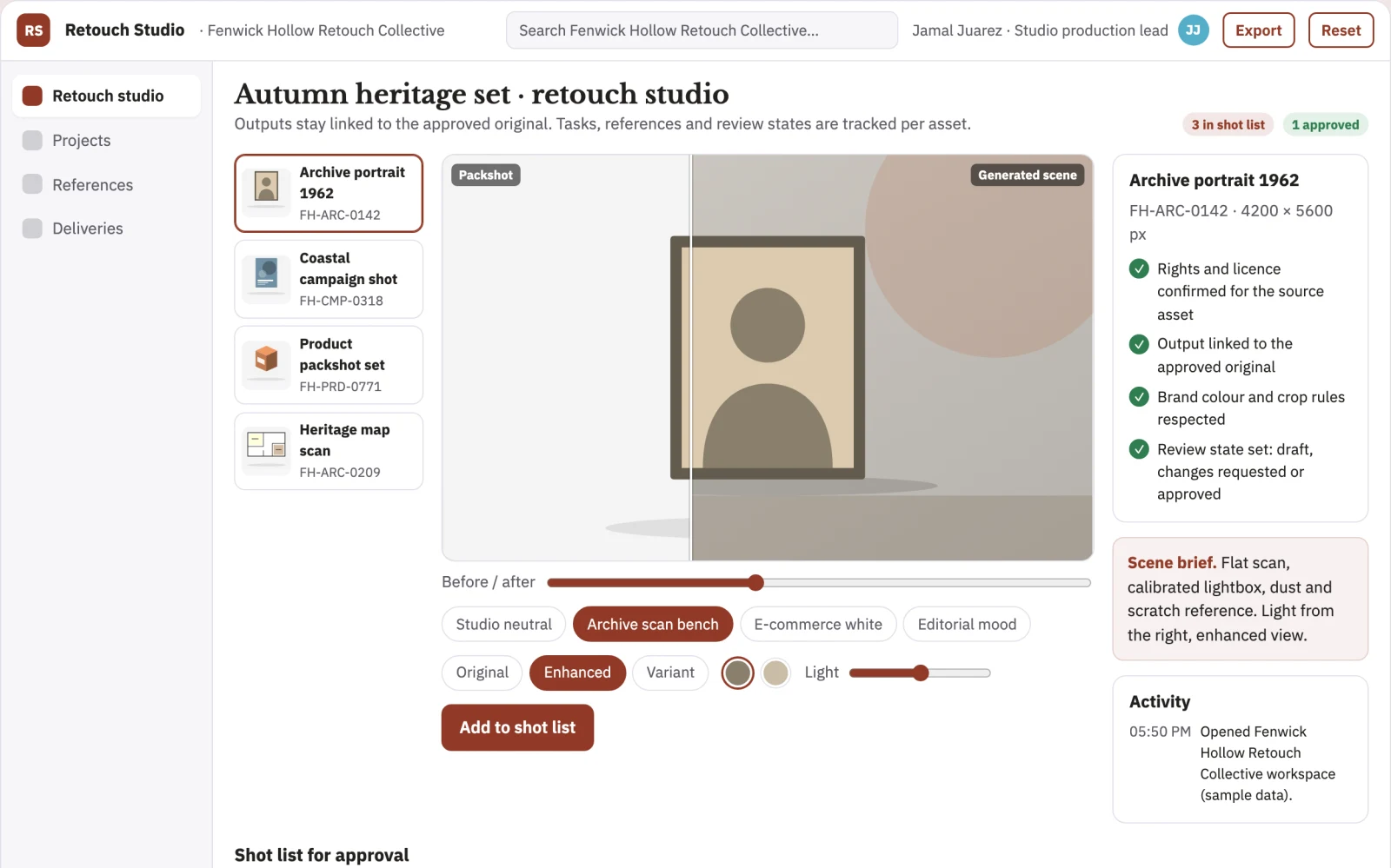 Screenshot of the Managed image enhancement and restoration studio interactive demo