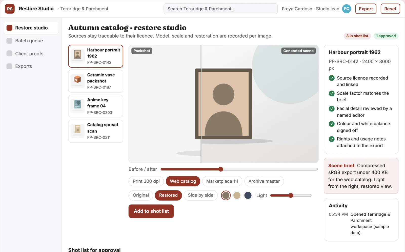 Screenshot of the Managed image upscaling and restoration studio interactive demo