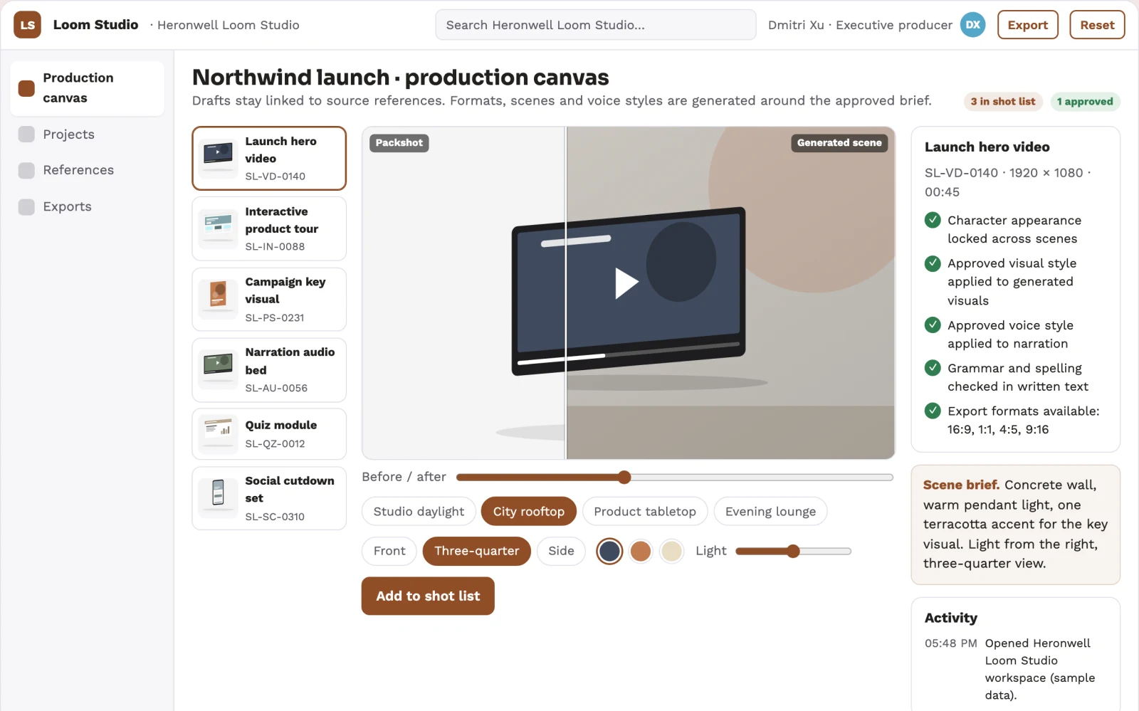 Screenshot of the Managed multi-format creative production studio interactive demo