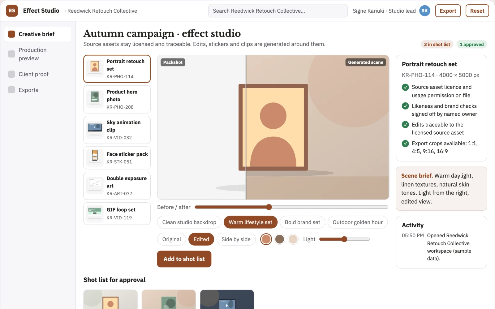Screenshot of the Managed photo and video creative effects studio interactive demo
