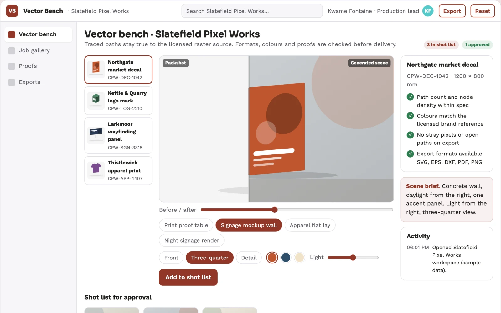 Screenshot of the Managed raster-to-vector production workbench interactive demo