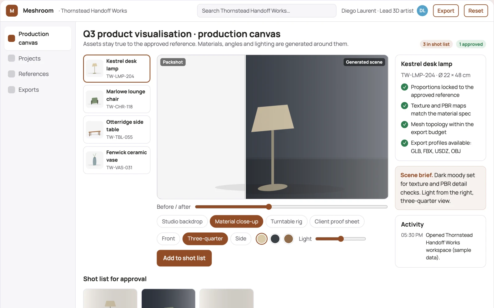 Screenshot of the Managed text-and-image to 3D asset production platform interactive demo