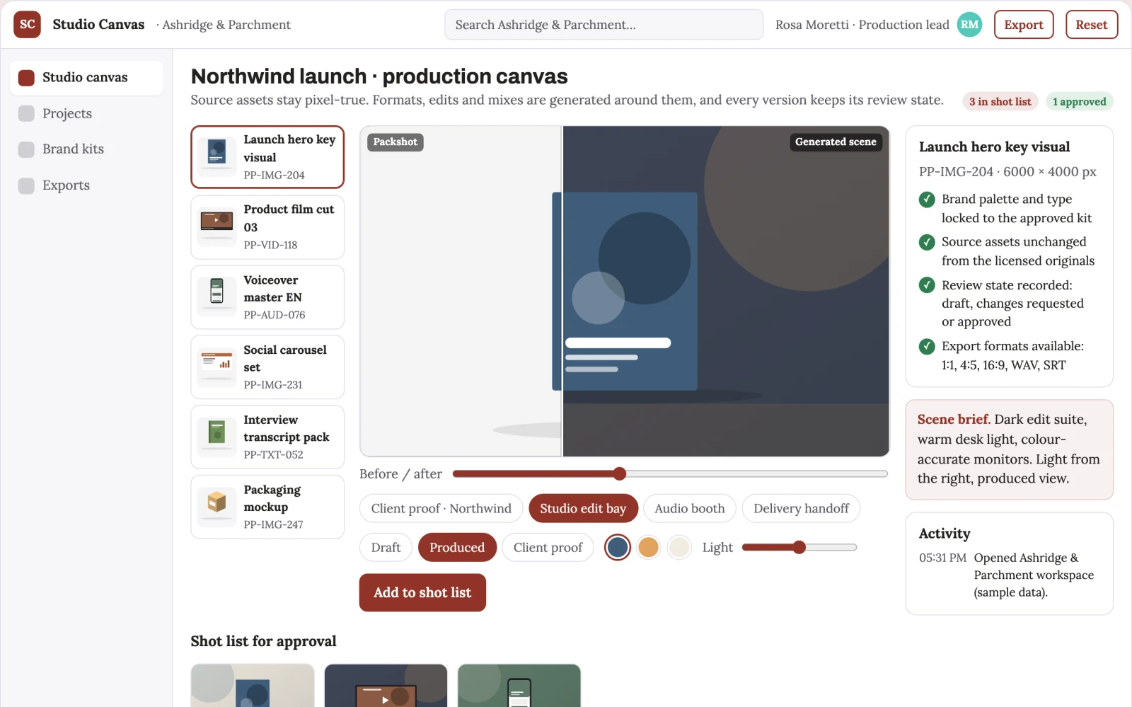 Screenshot of the Managed visual and audio production workbench interactive demo