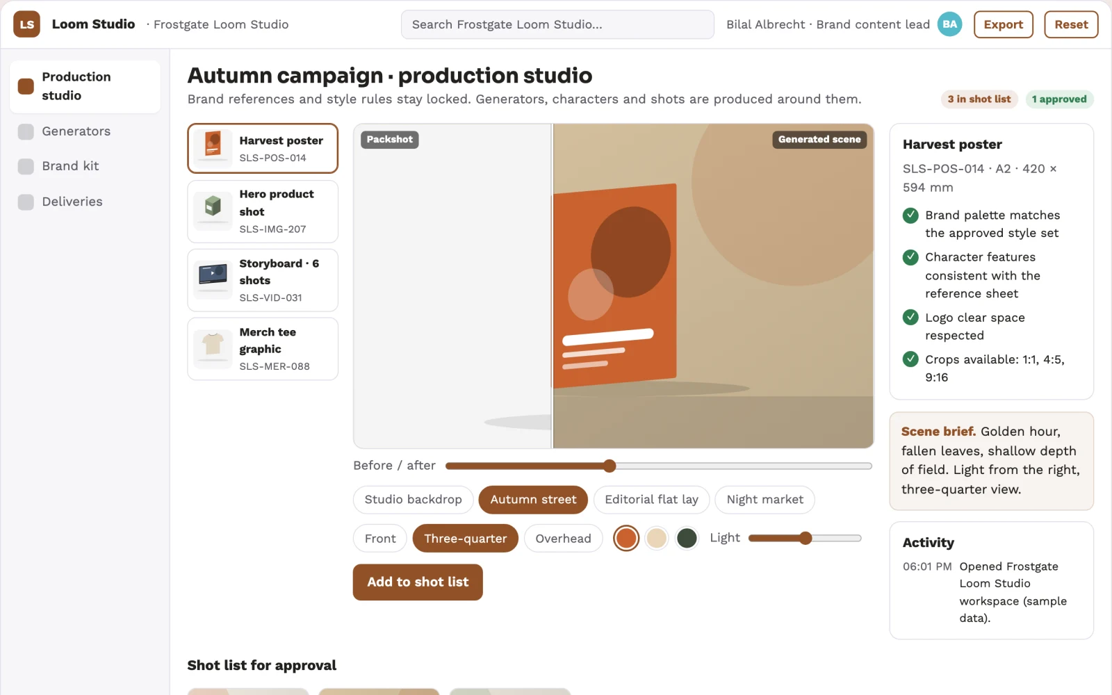 Screenshot of the Managed visual content production studio interactive demo