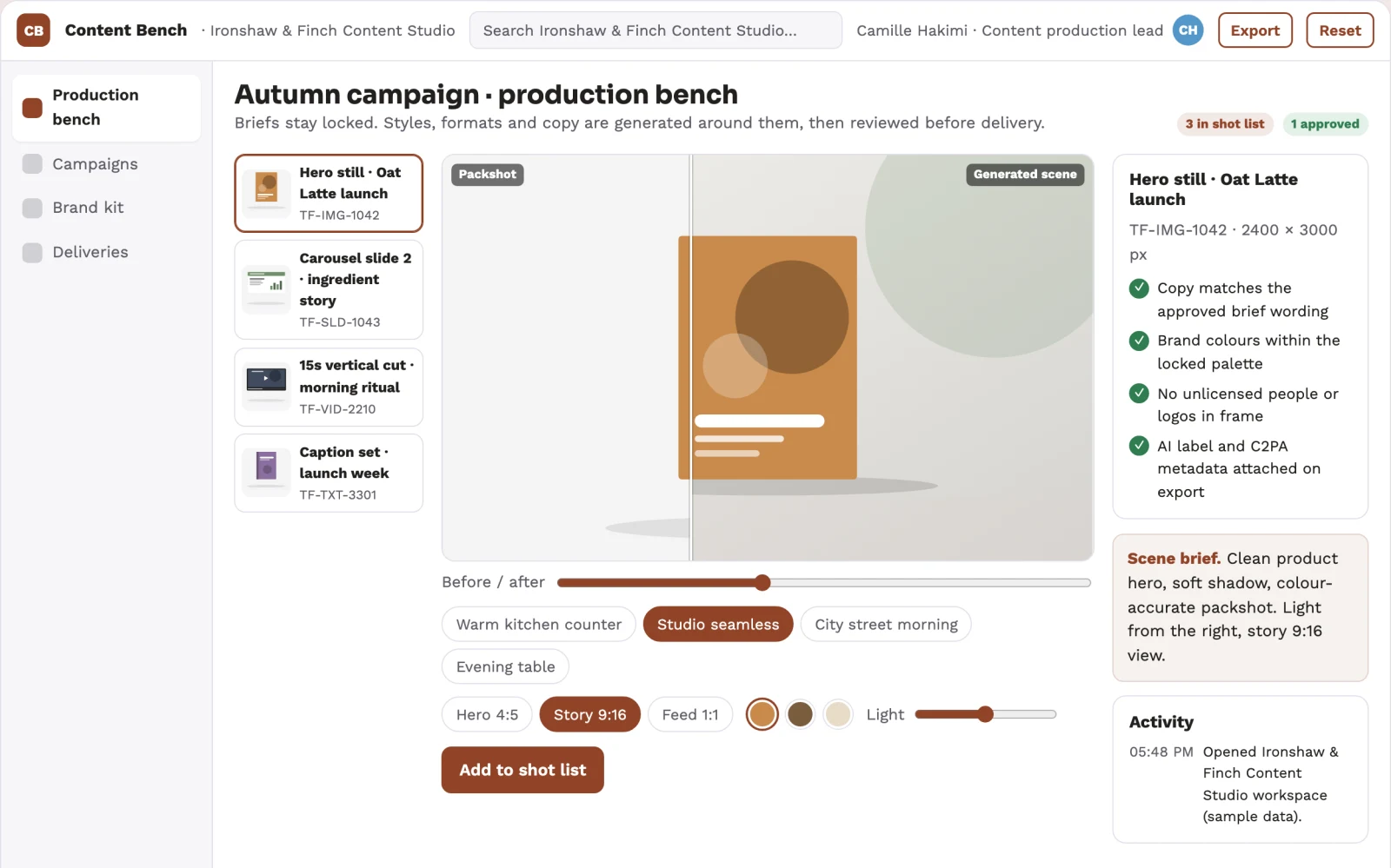 Screenshot of the Managed visual content production workbench interactive demo