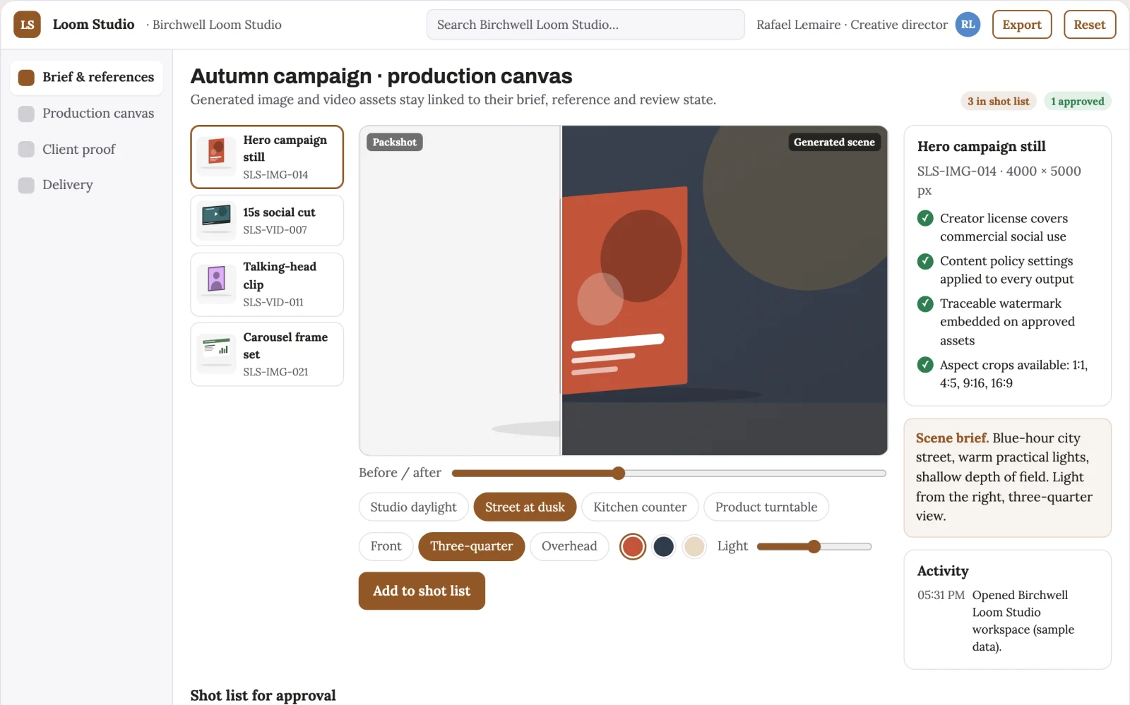 Screenshot of the Managed visual generation and review studio interactive demo