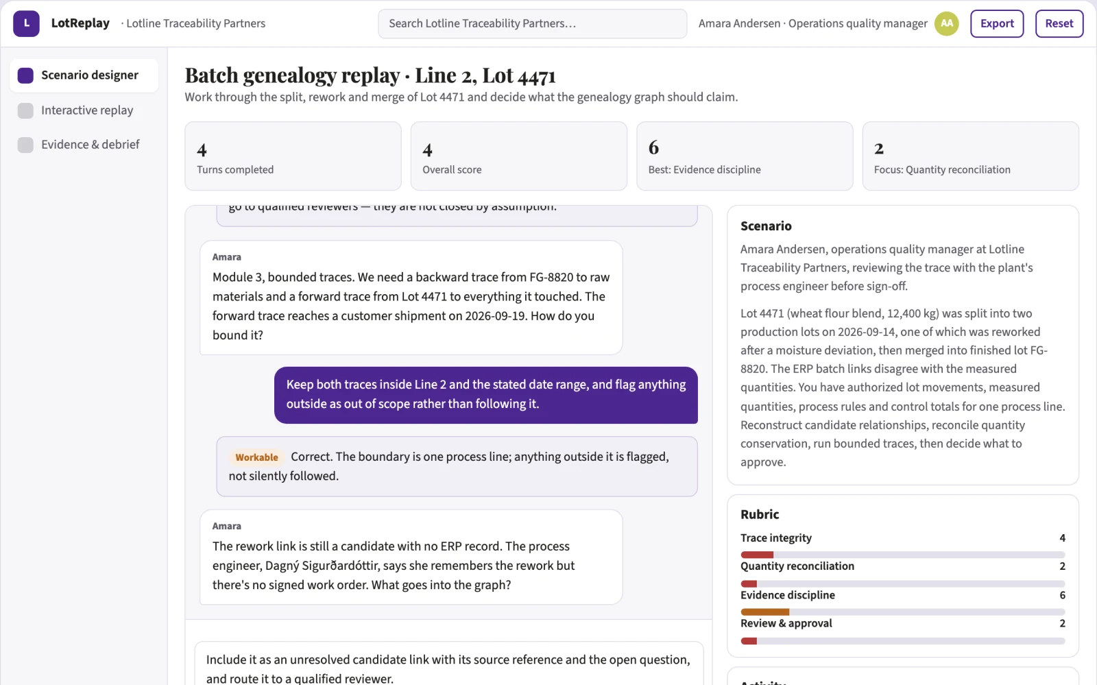 Screenshot of the Manufacturing batch genealogy replay interactive demo