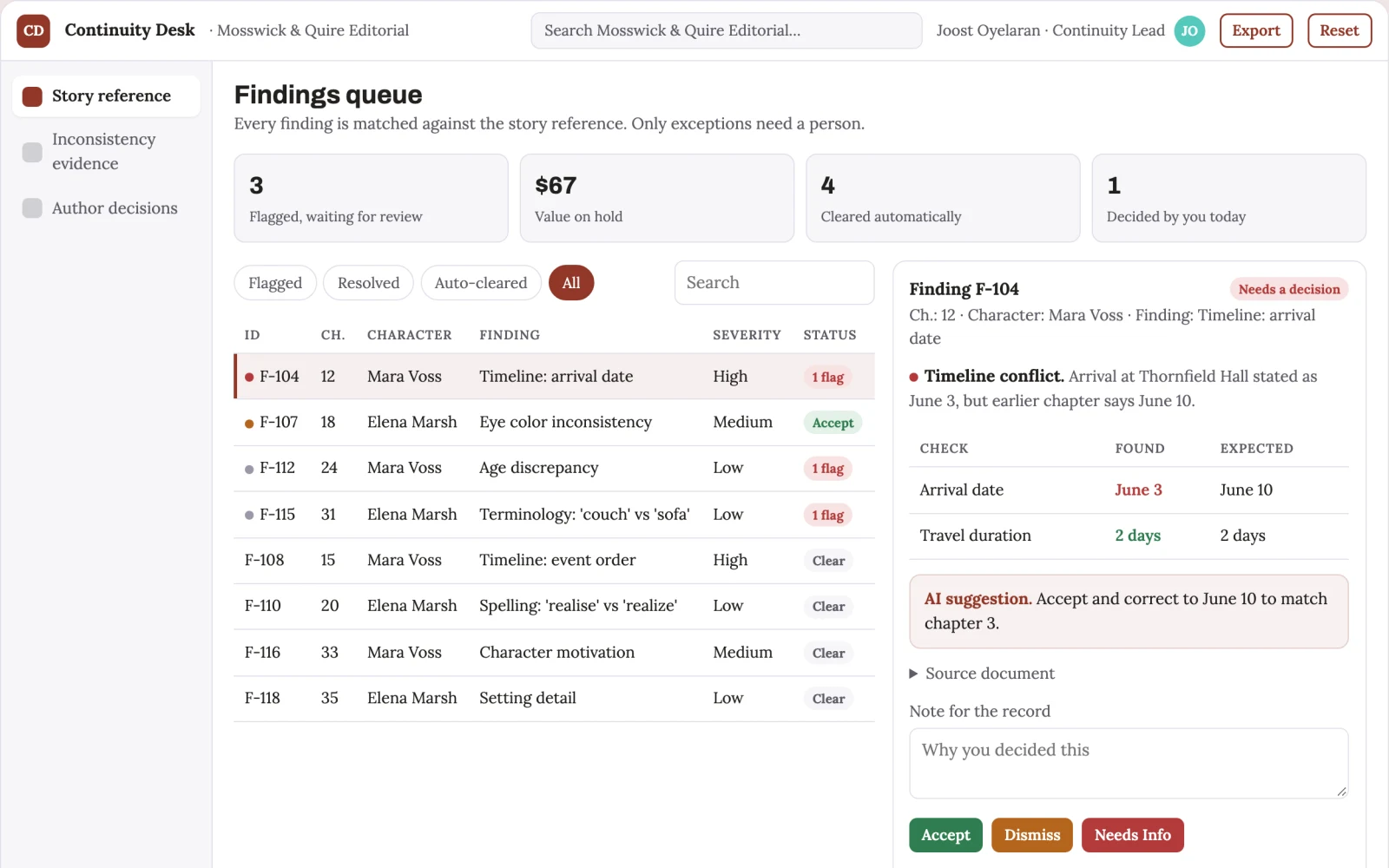 Screenshot of the Manuscript consistency review interactive demo