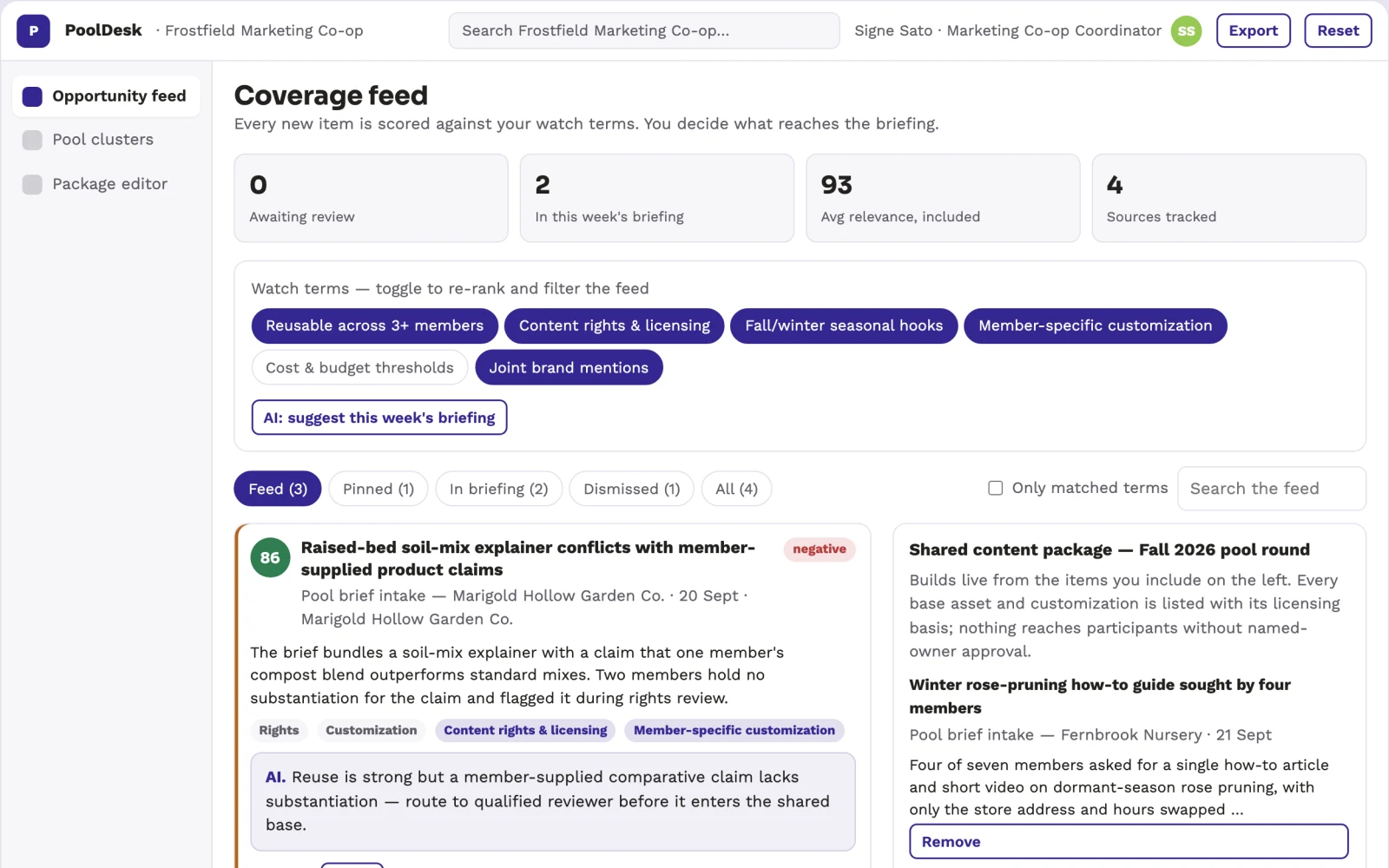 Screenshot of the Marketing co-op production pooling exchange interactive demo