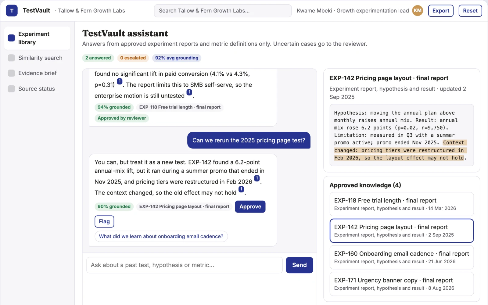 Screenshot of the Marketing experiment archive navigator interactive demo