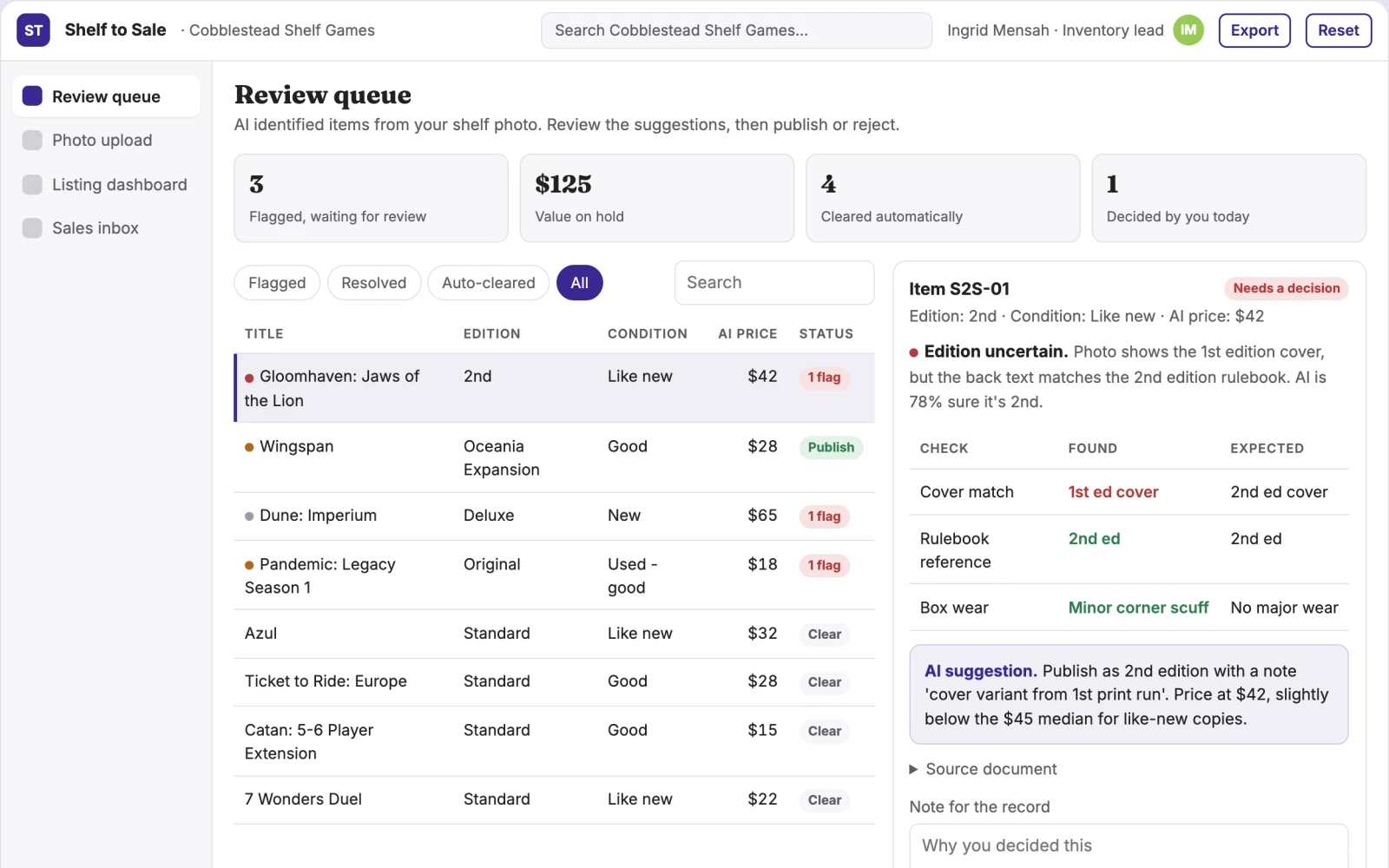 Demo screen of Overstock Listing Agent