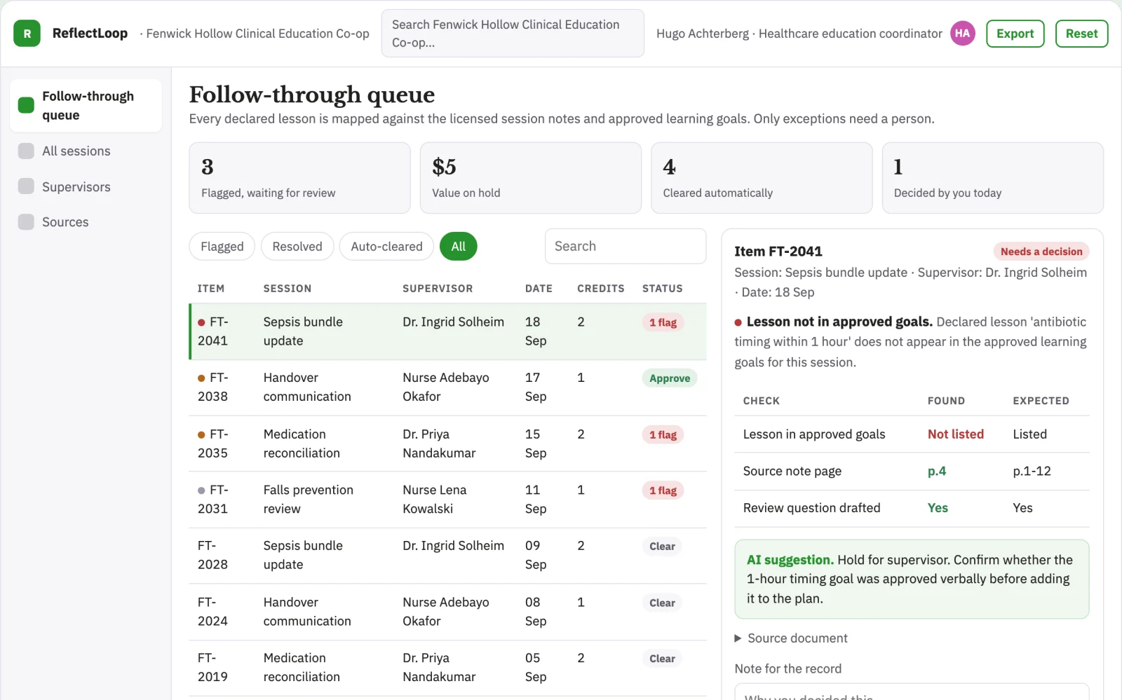 Screenshot of the Medical conference learning follow-through interactive demo