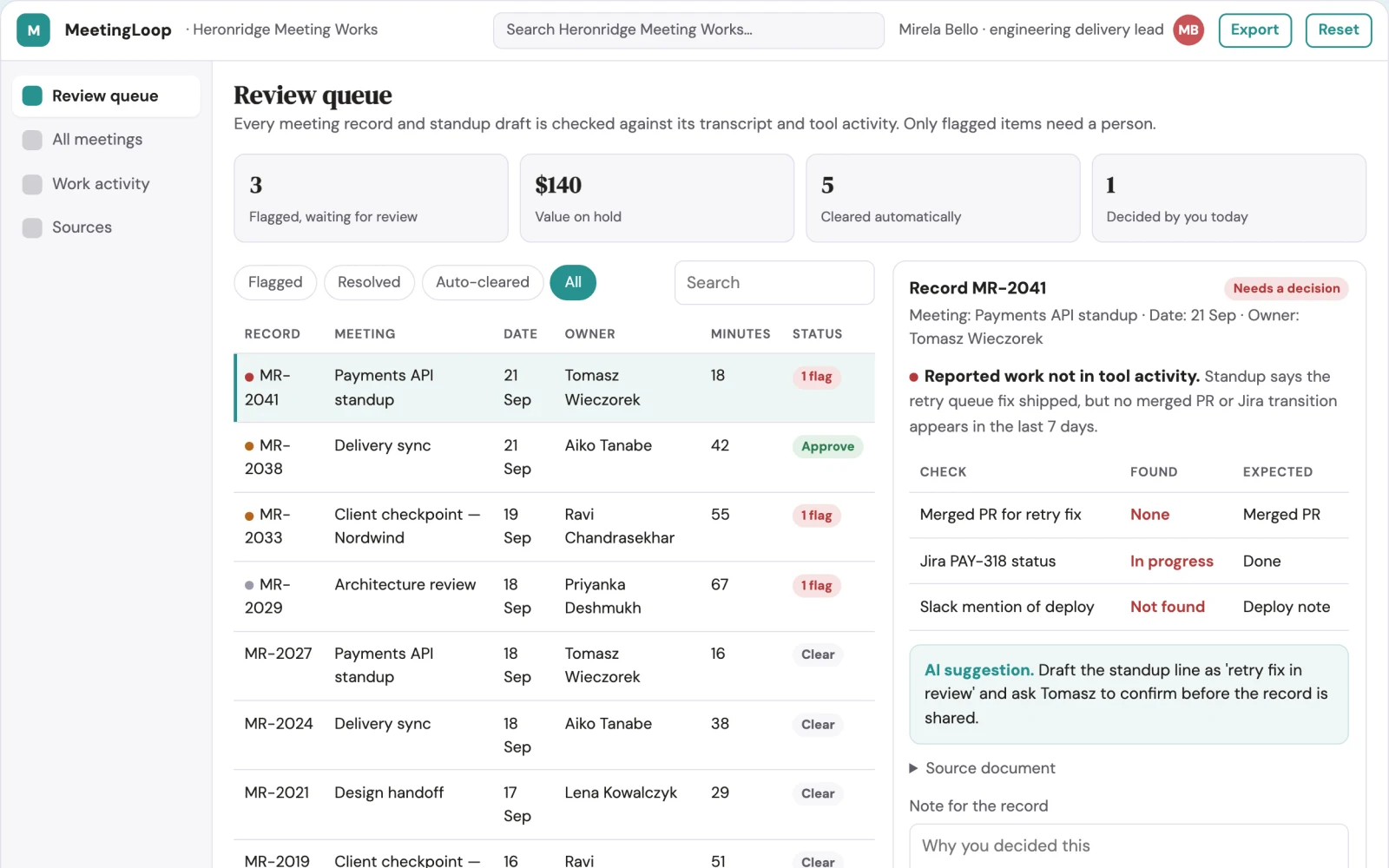 Screenshot of the Meeting and work coordination portal interactive demo