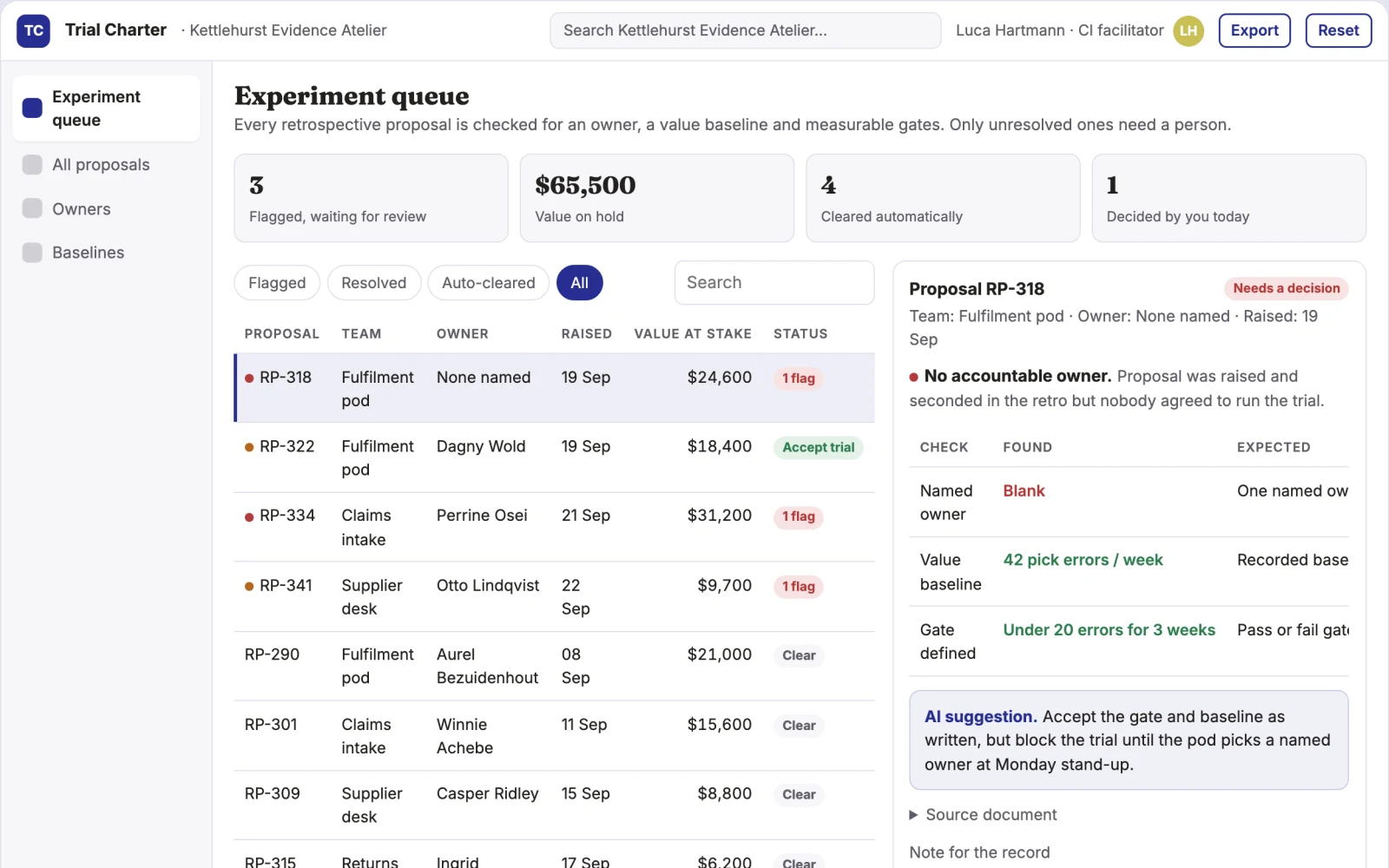 Screenshot of the Meeting-to-experiment execution studio interactive demo