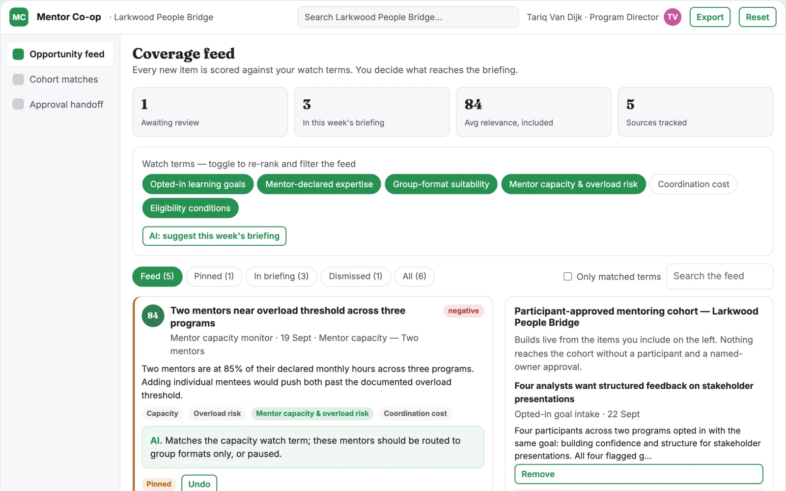Screenshot of the Mentor capacity allocation co-op interactive demo