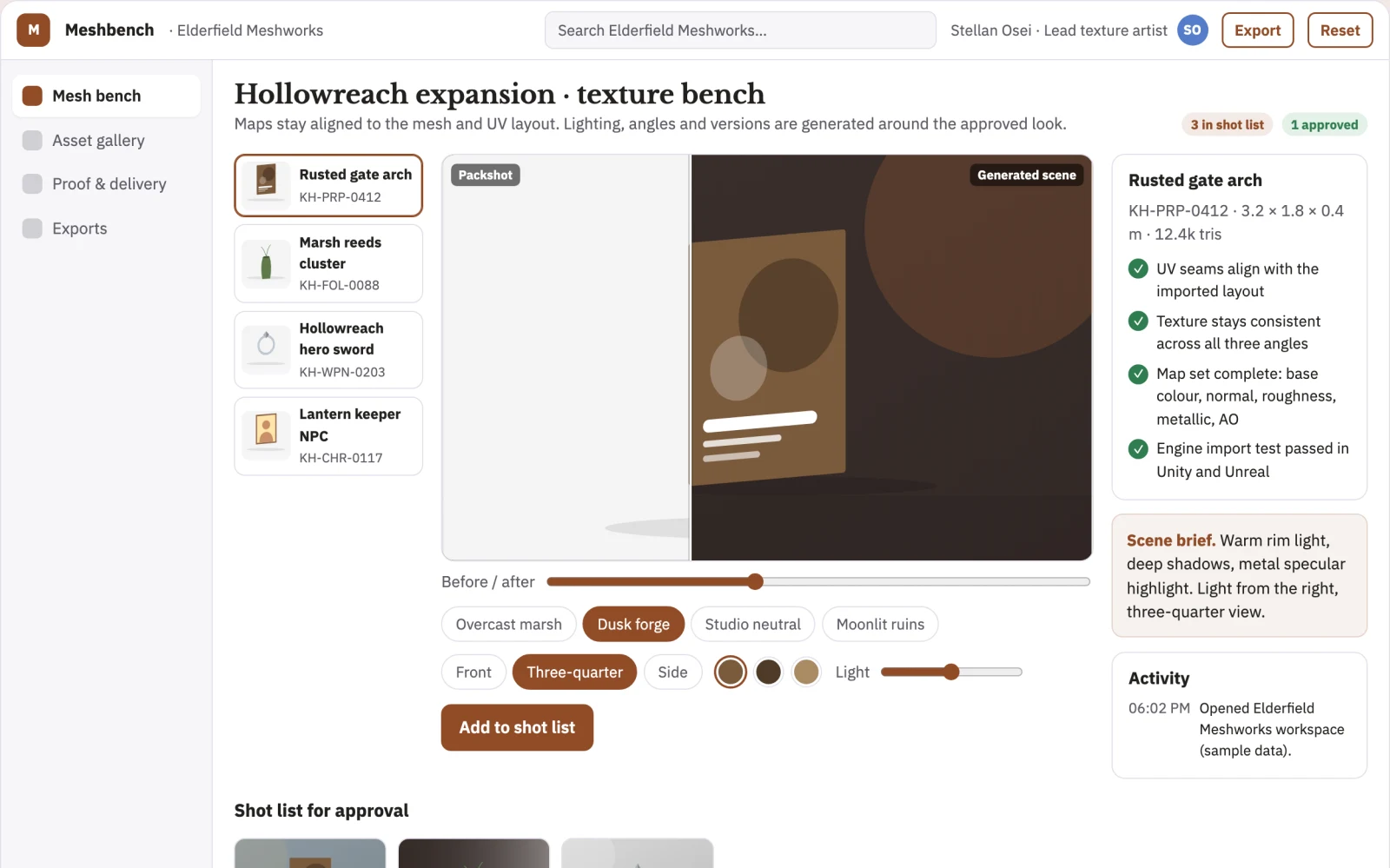 Screenshot of the Mesh-aware 3D texture and material production workbench interactive demo