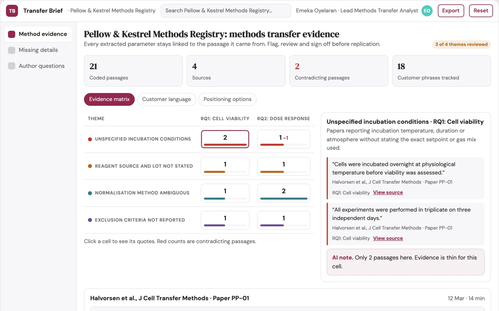 Screenshot of the Methods transfer question generator interactive demo