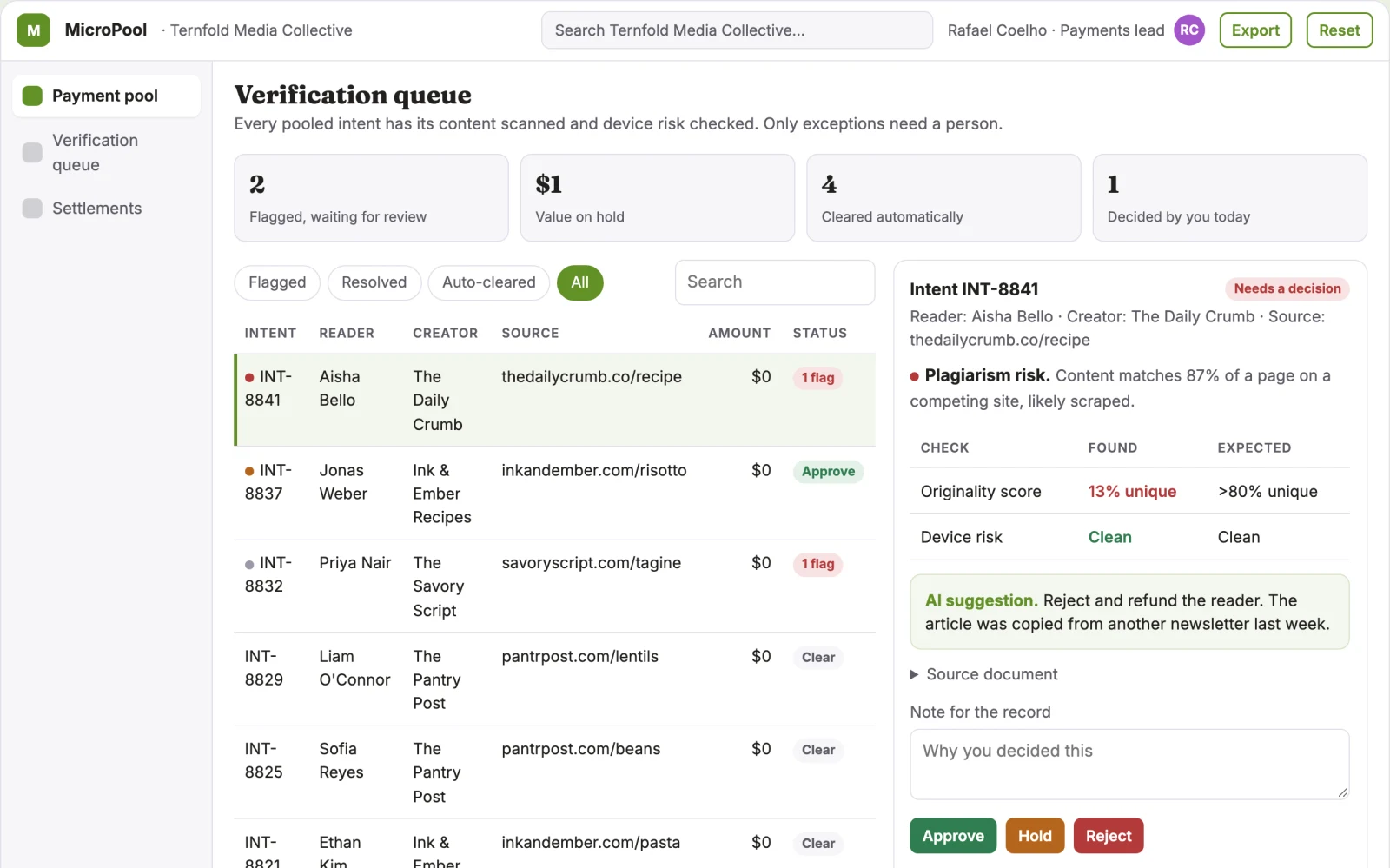 Screenshot of the Micro-Payment Aggregation Engine interactive demo