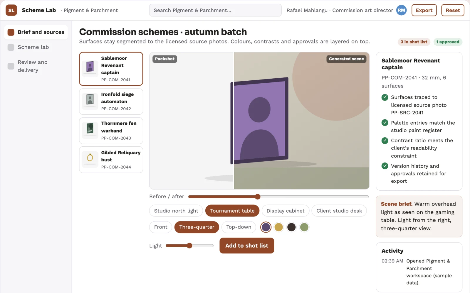 Screenshot of the Miniature painting scheme lab interactive demo