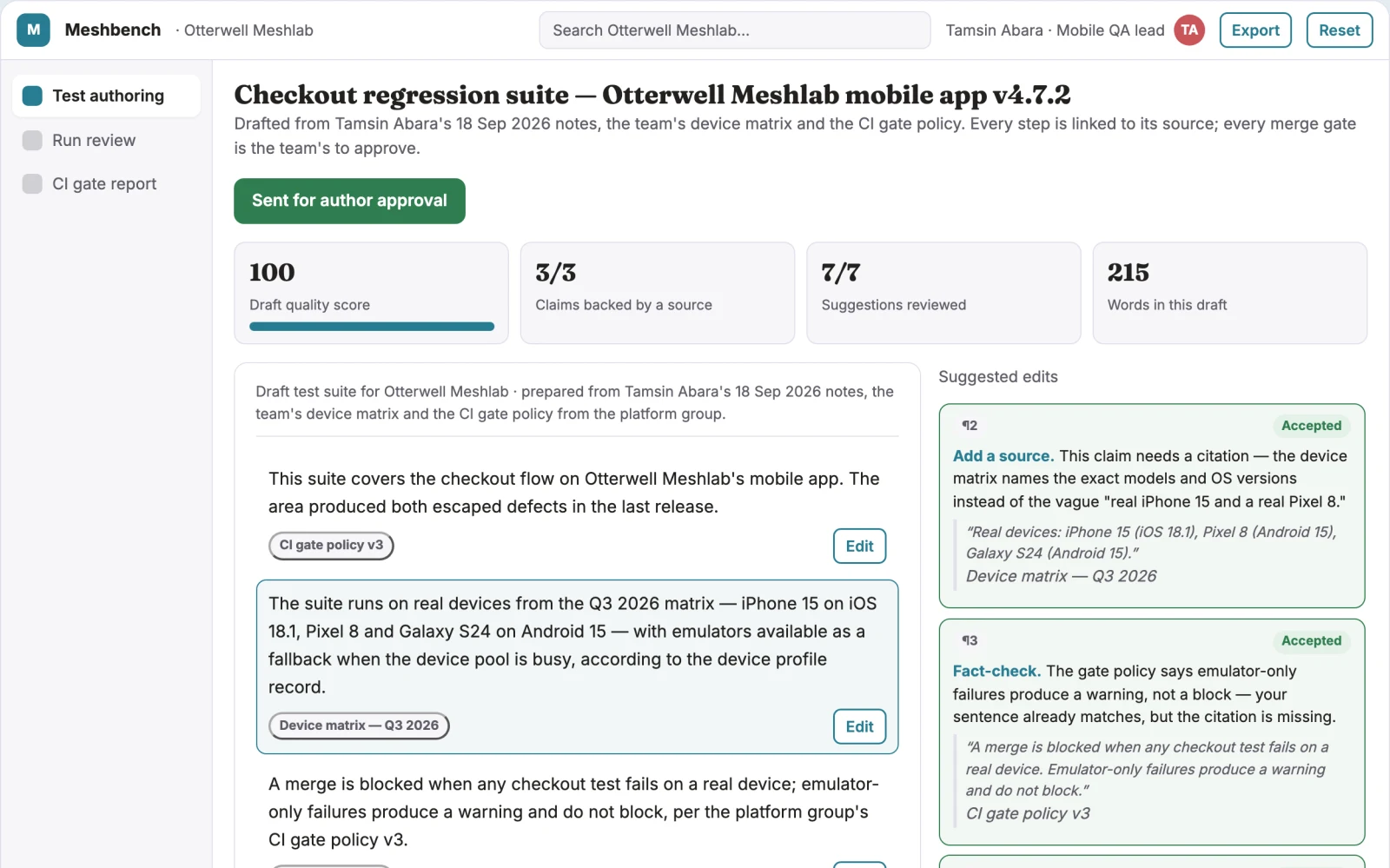 Screenshot of the Mobile app device test automation workbench interactive demo