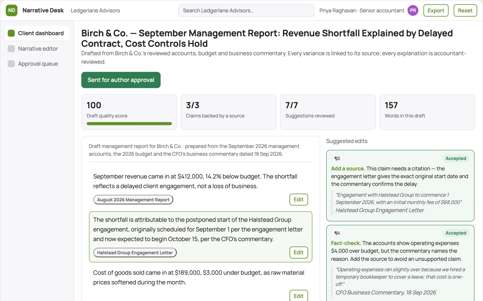 Demo screen of Monthly reporting service